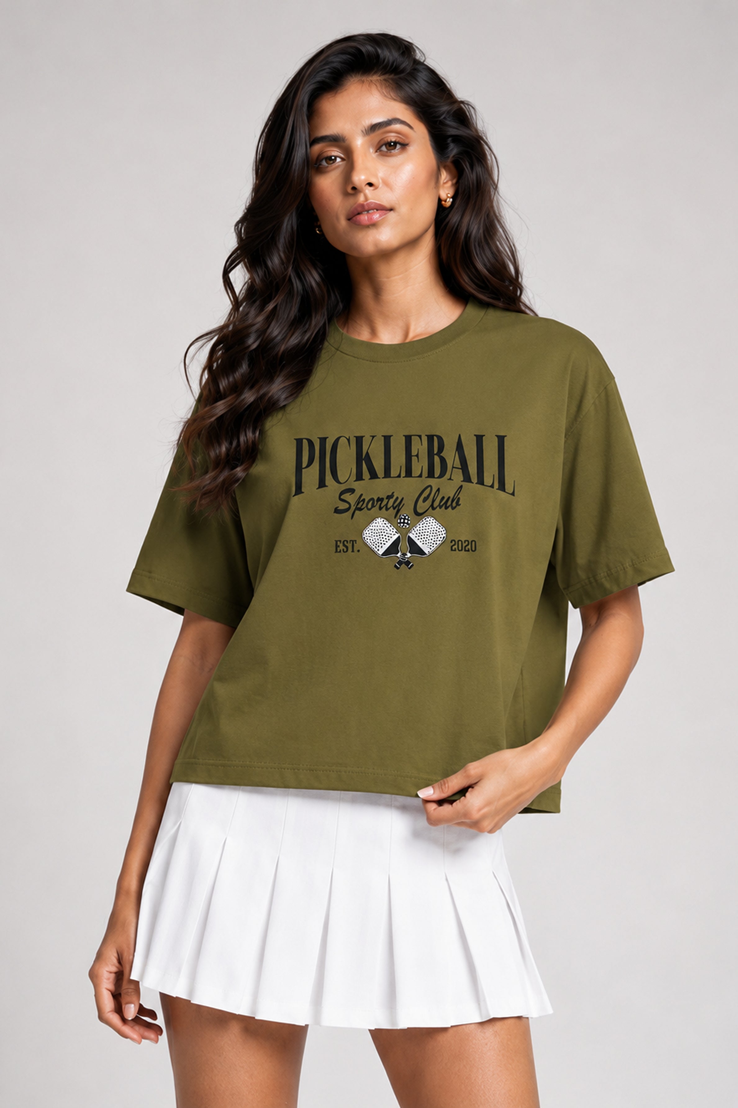 MODANO Pickleball Crew Neck Oversized Tees - Khaki