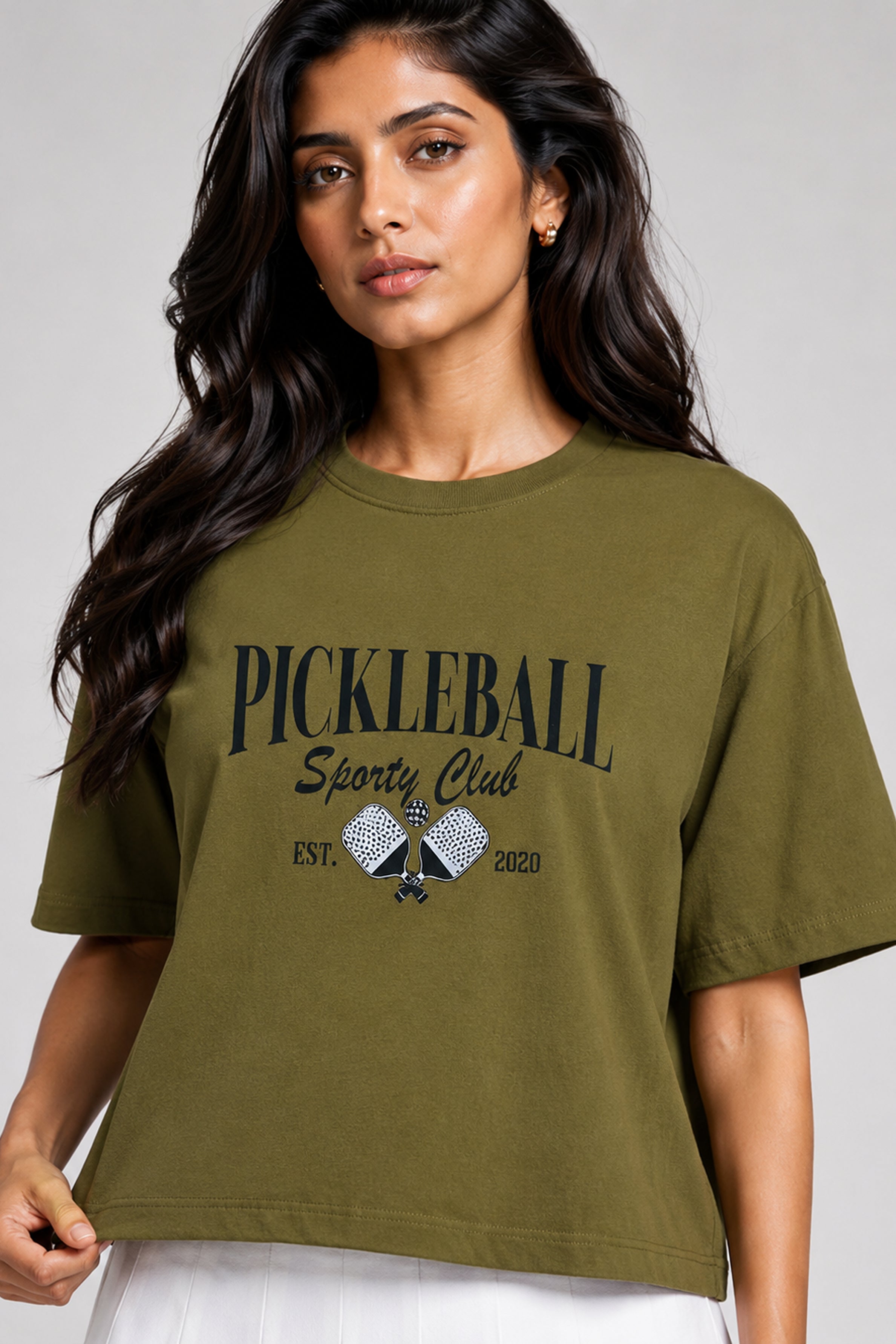 MODANO Pickleball Crew Neck Oversized Tees - Khaki