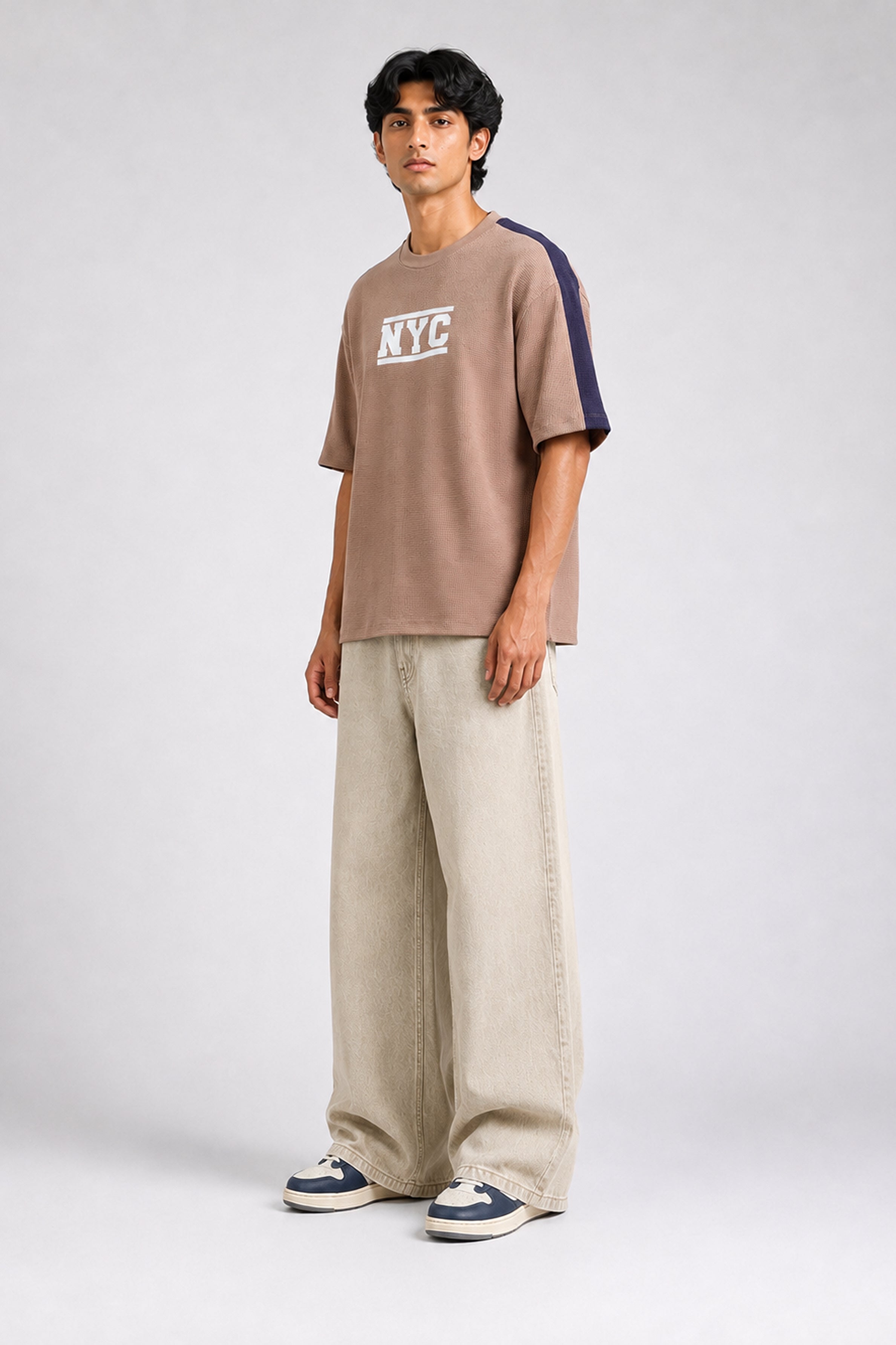 HUSTLE Men's Oversized T-Shirt – Beige