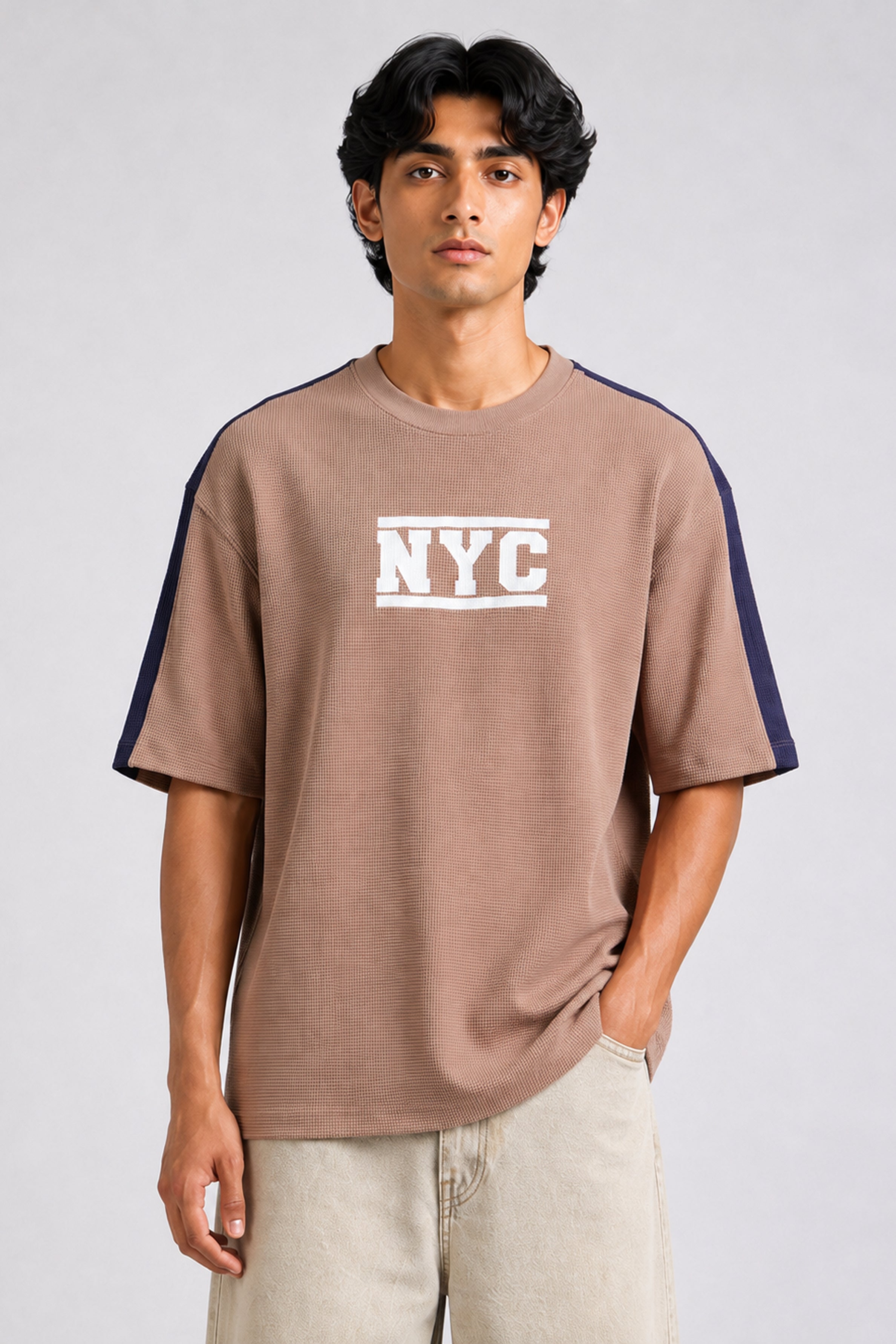 HUSTLE Men's Oversized T-Shirt – Beige