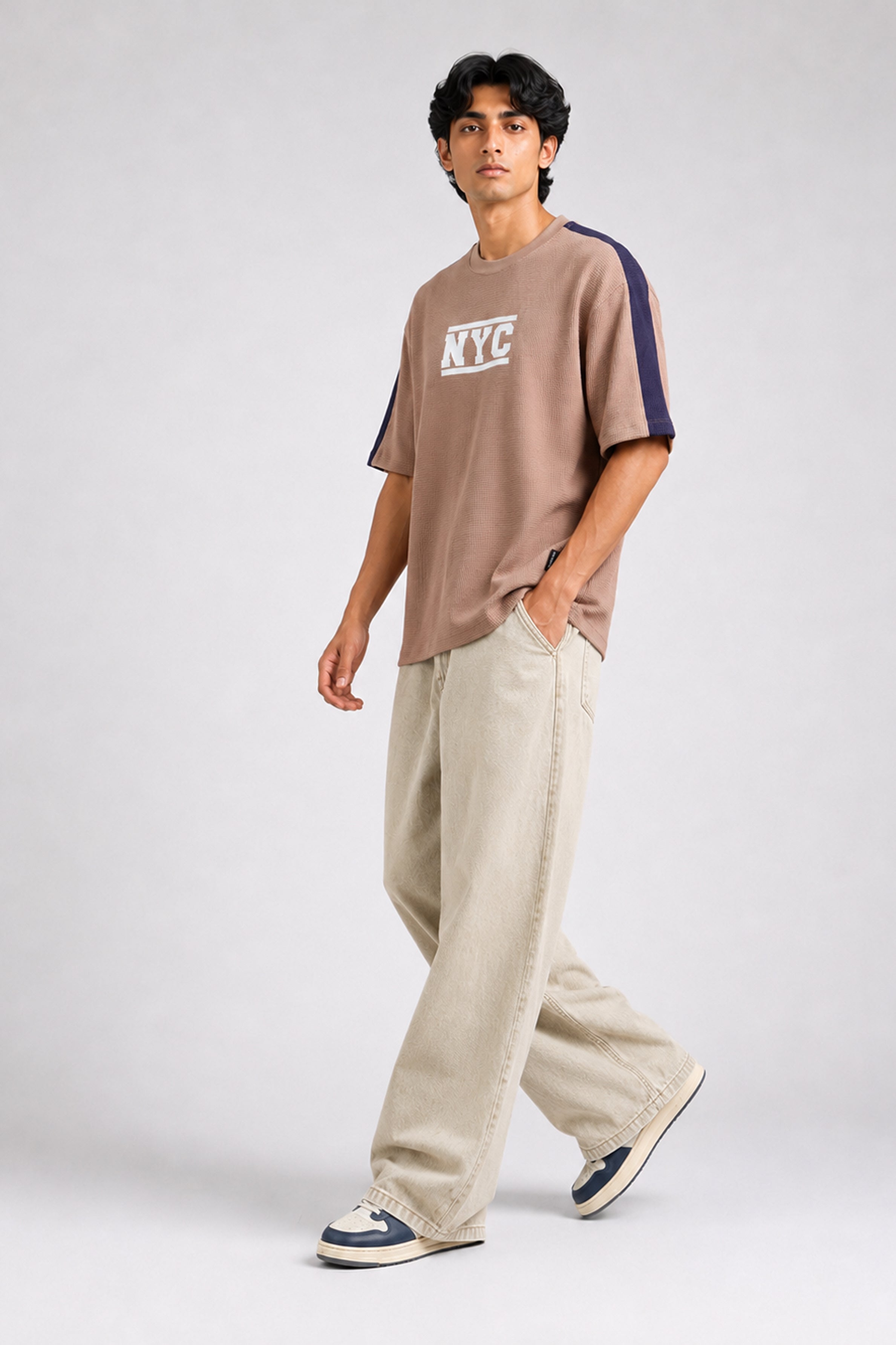 HUSTLE Men's Oversized T-Shirt – Beige