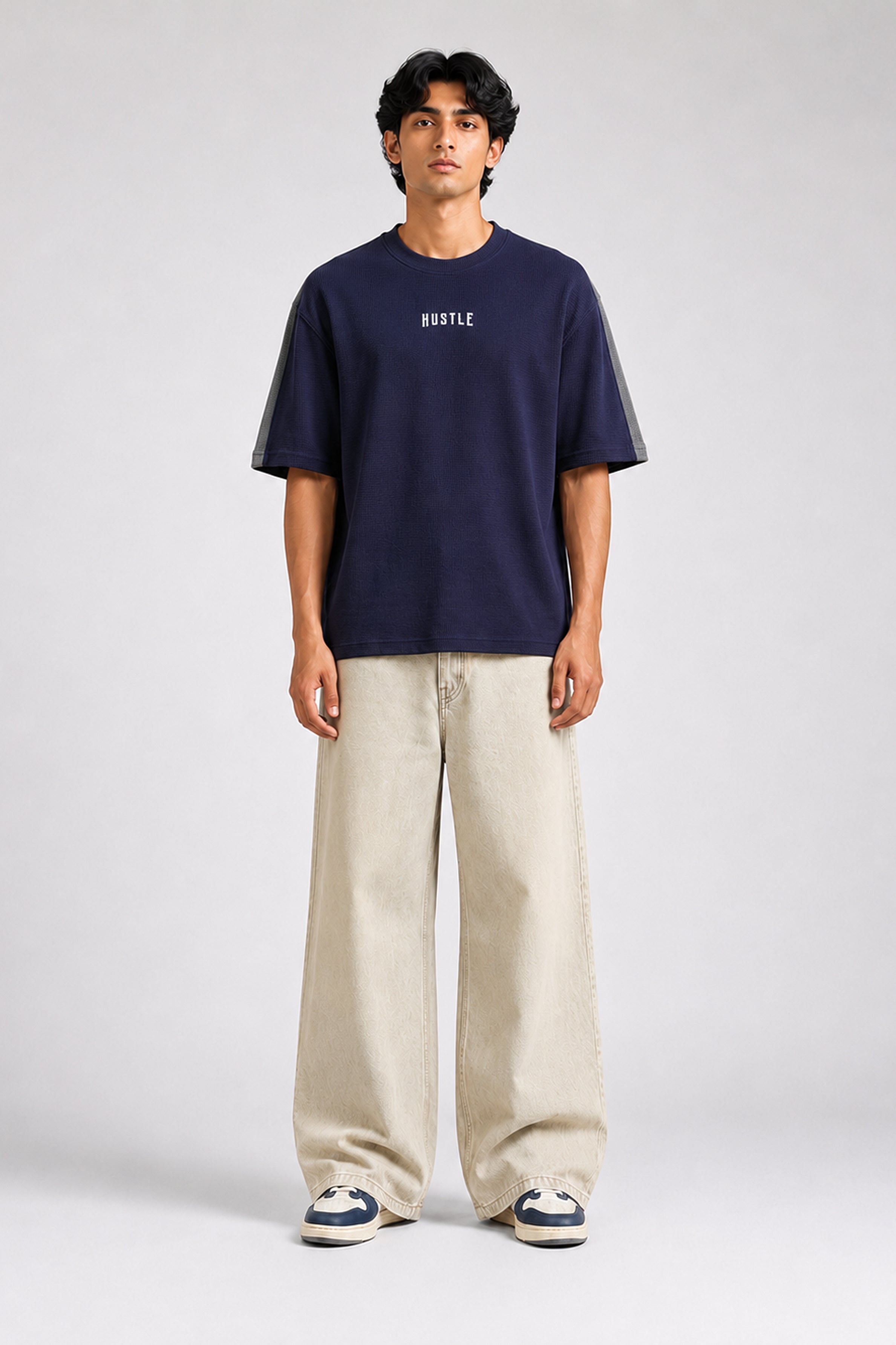 HUSTLE Men's Oversized T-Shirt – Navy Blue