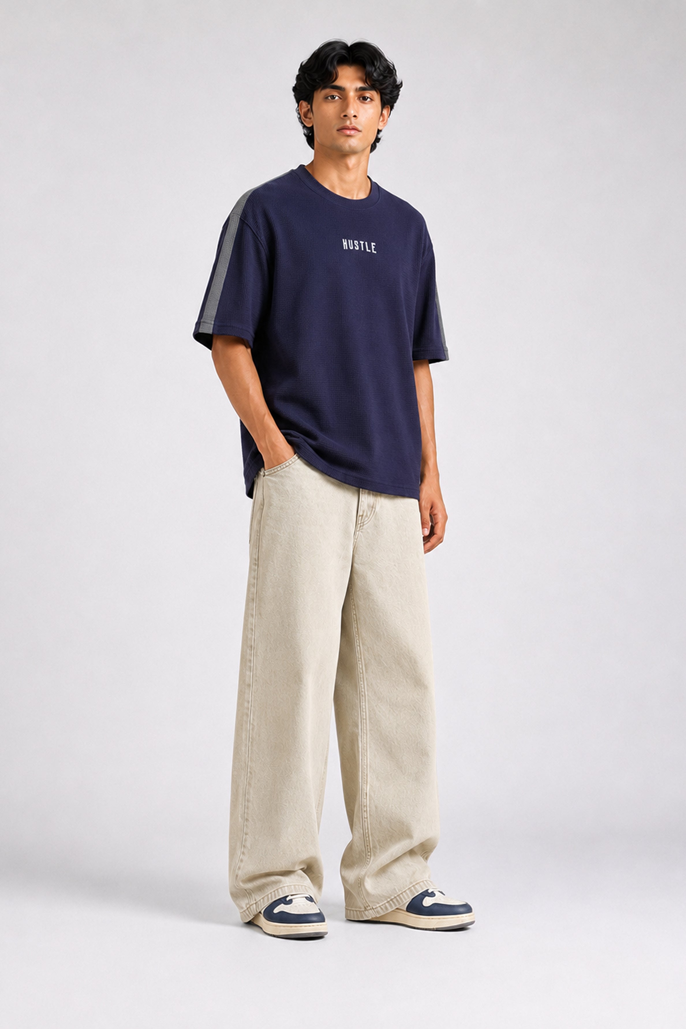 HUSTLE Men's Oversized T-Shirt – Navy Blue