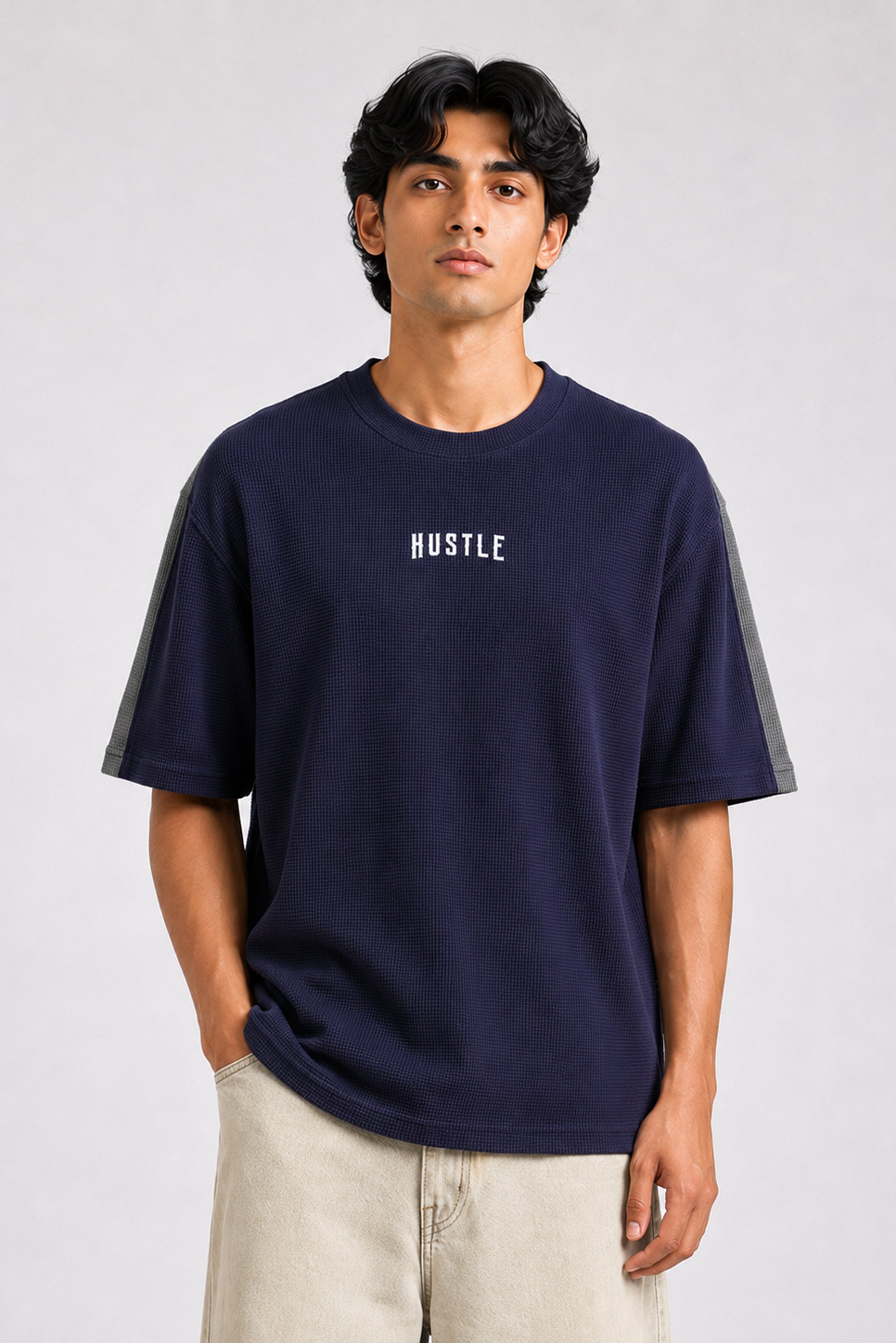 HUSTLE Men's Oversized T-Shirt – Navy Blue