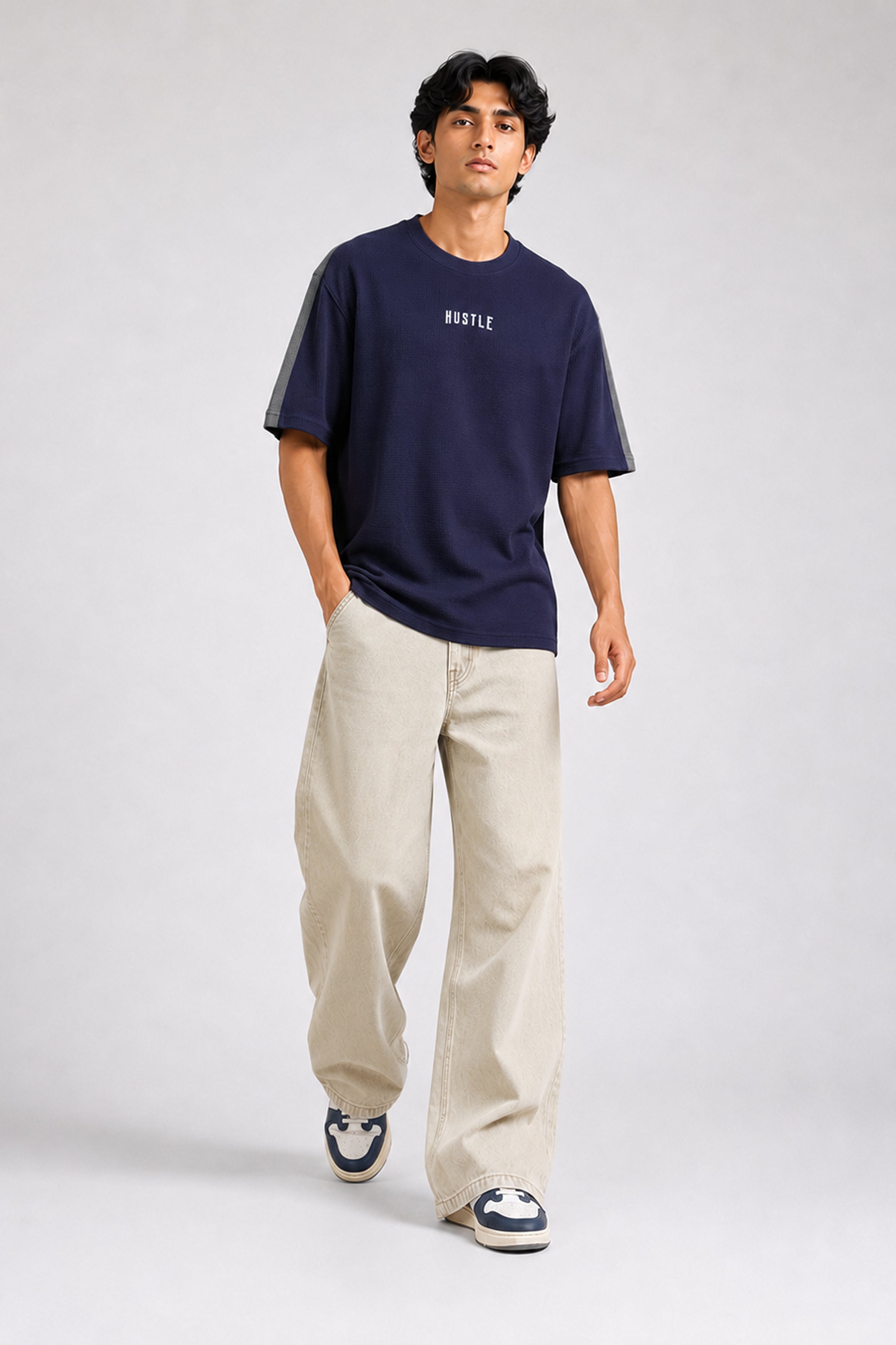 HUSTLE Men's Oversized T-Shirt – Navy Blue