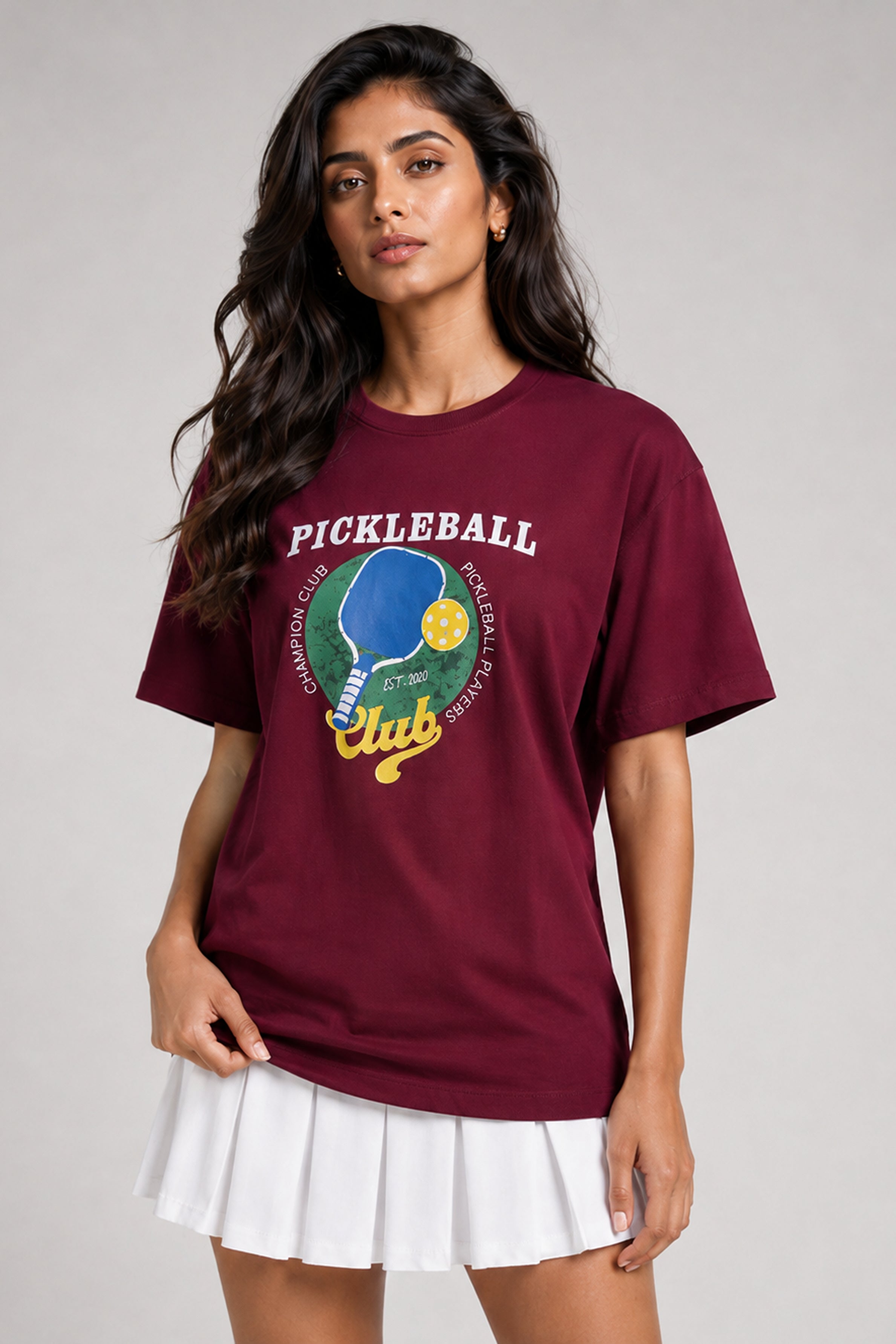 MODANO Pickleball Crew Neck Oversized Tees - Maroon