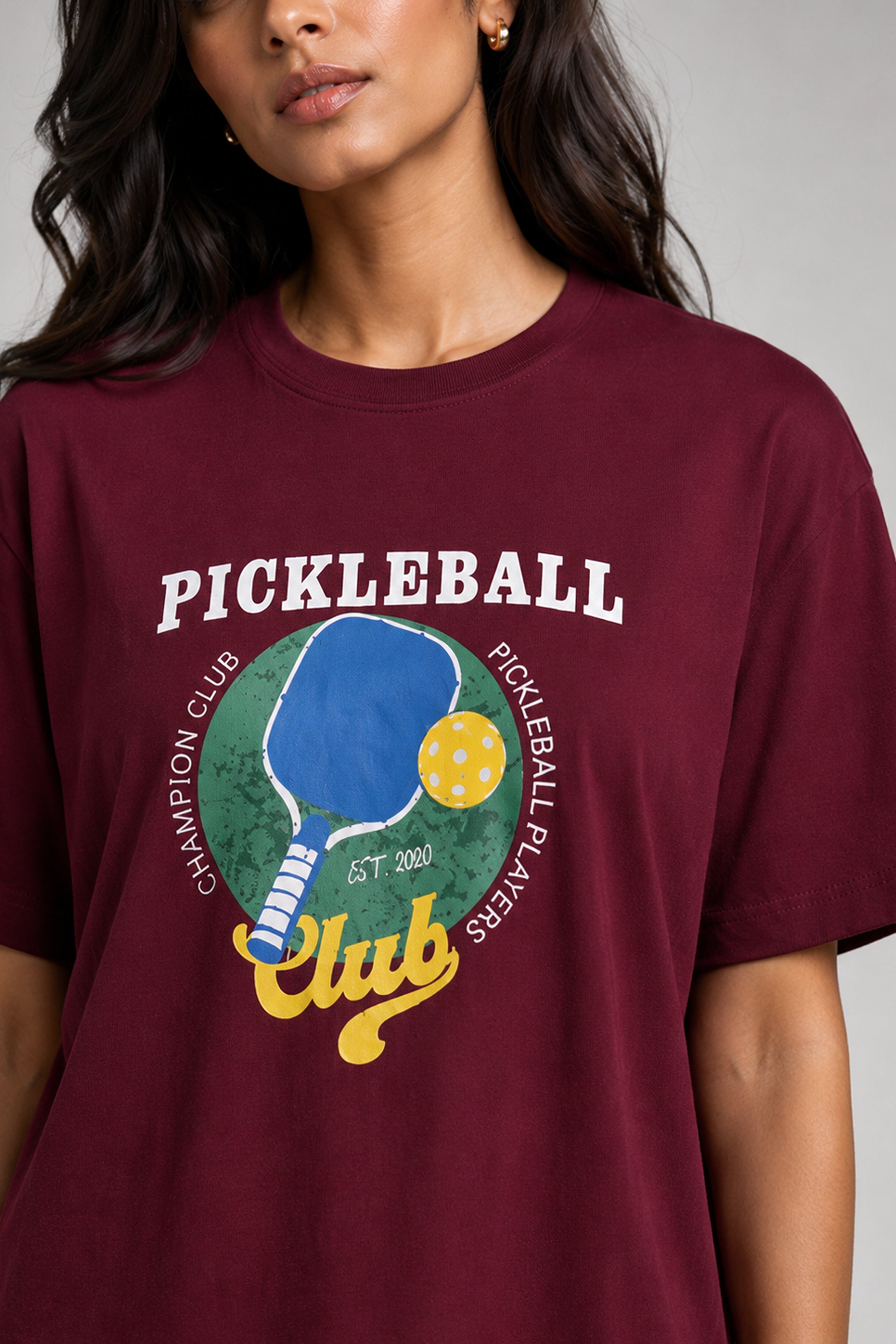 MODANO Pickleball Crew Neck Oversized Tees - Maroon