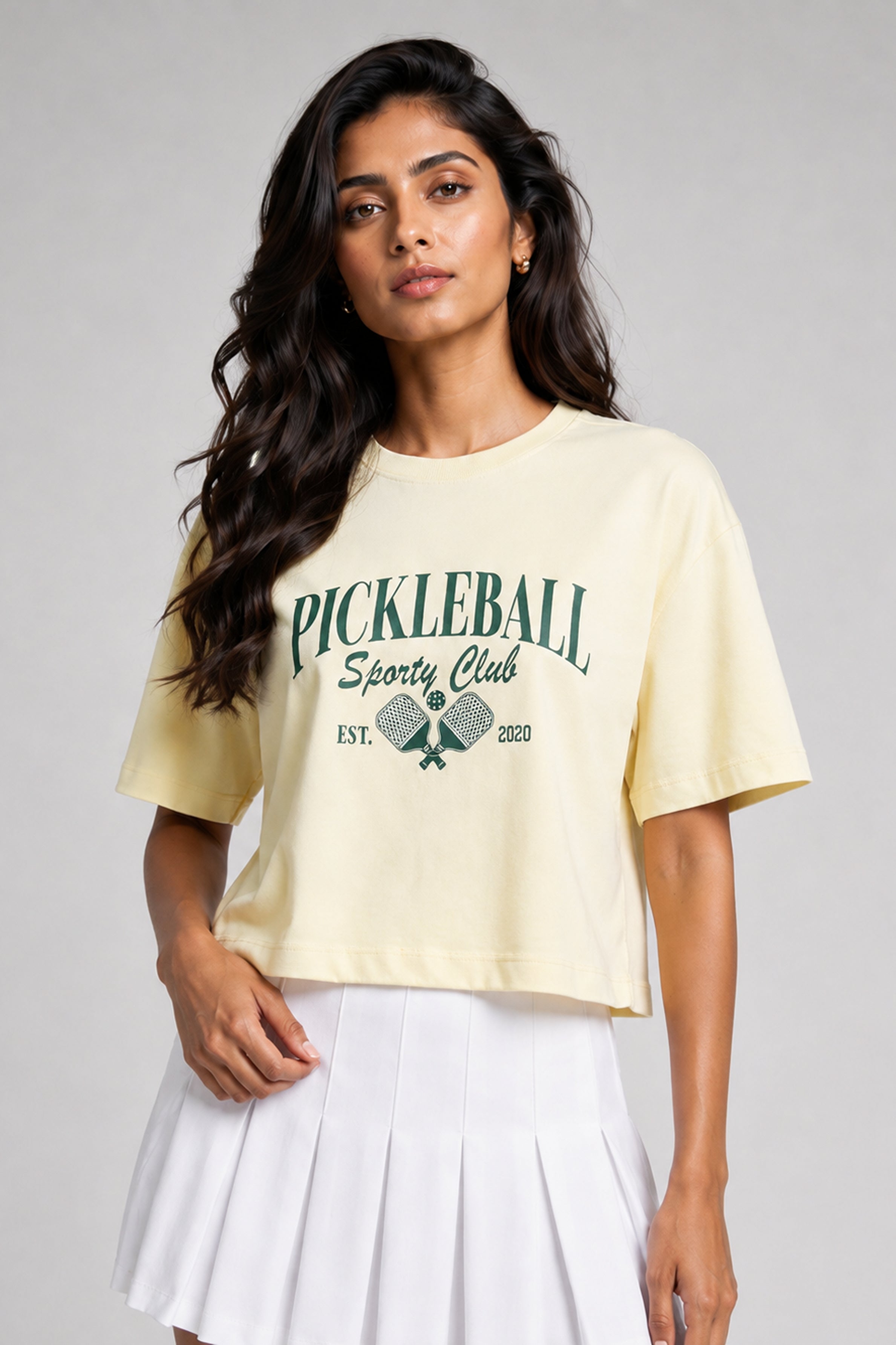 MODANO Pickleball Crew Neck Oversized Tees - Light Yellow