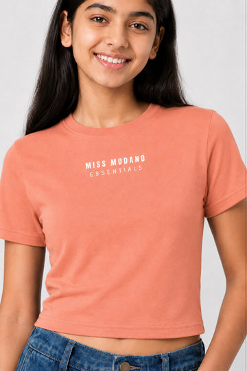 MISS MODANO Kid's Crew Neck Tees - Peach