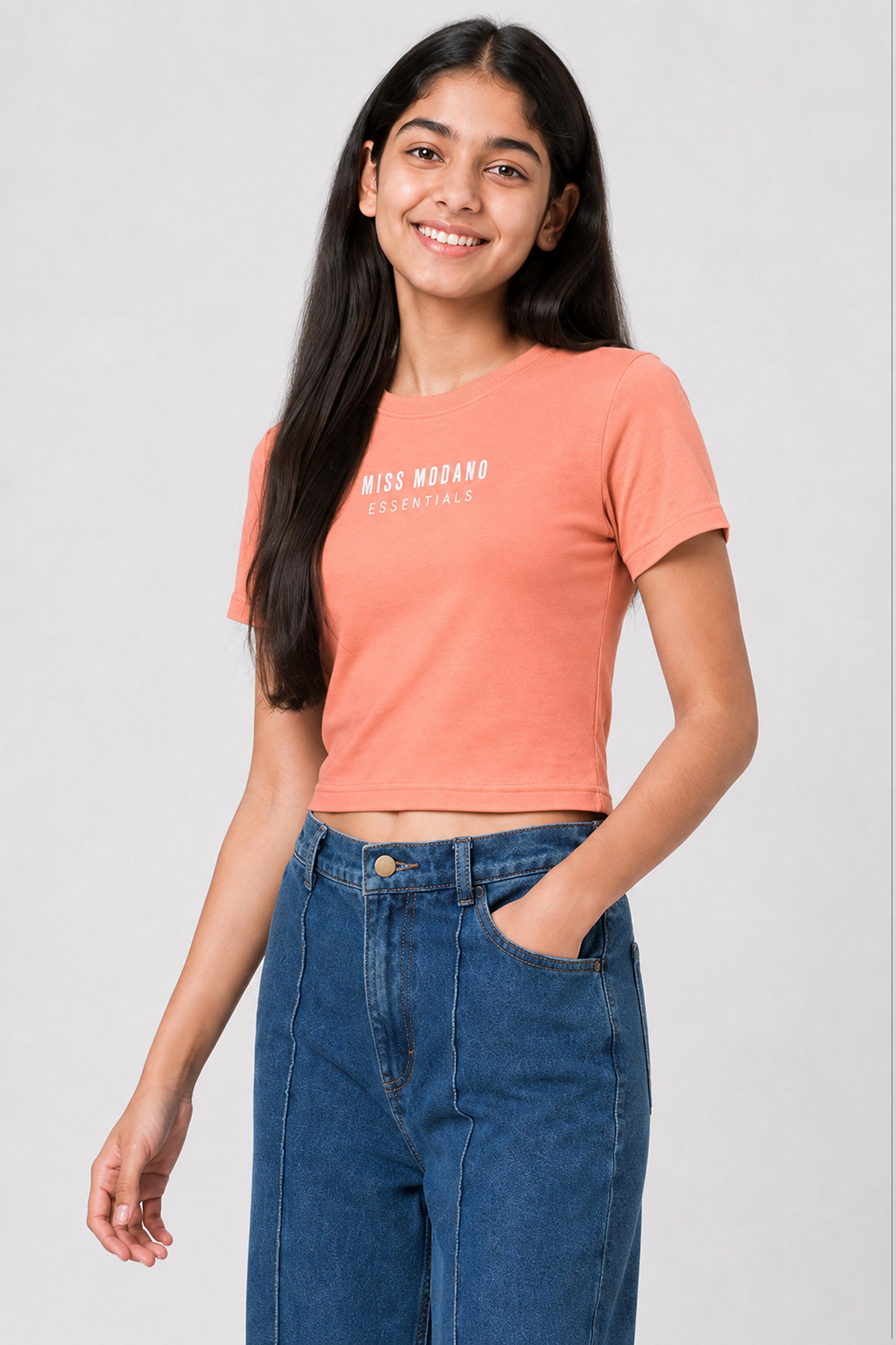 MISS MODANO Kids' Peach Crew Neck T-Shirt