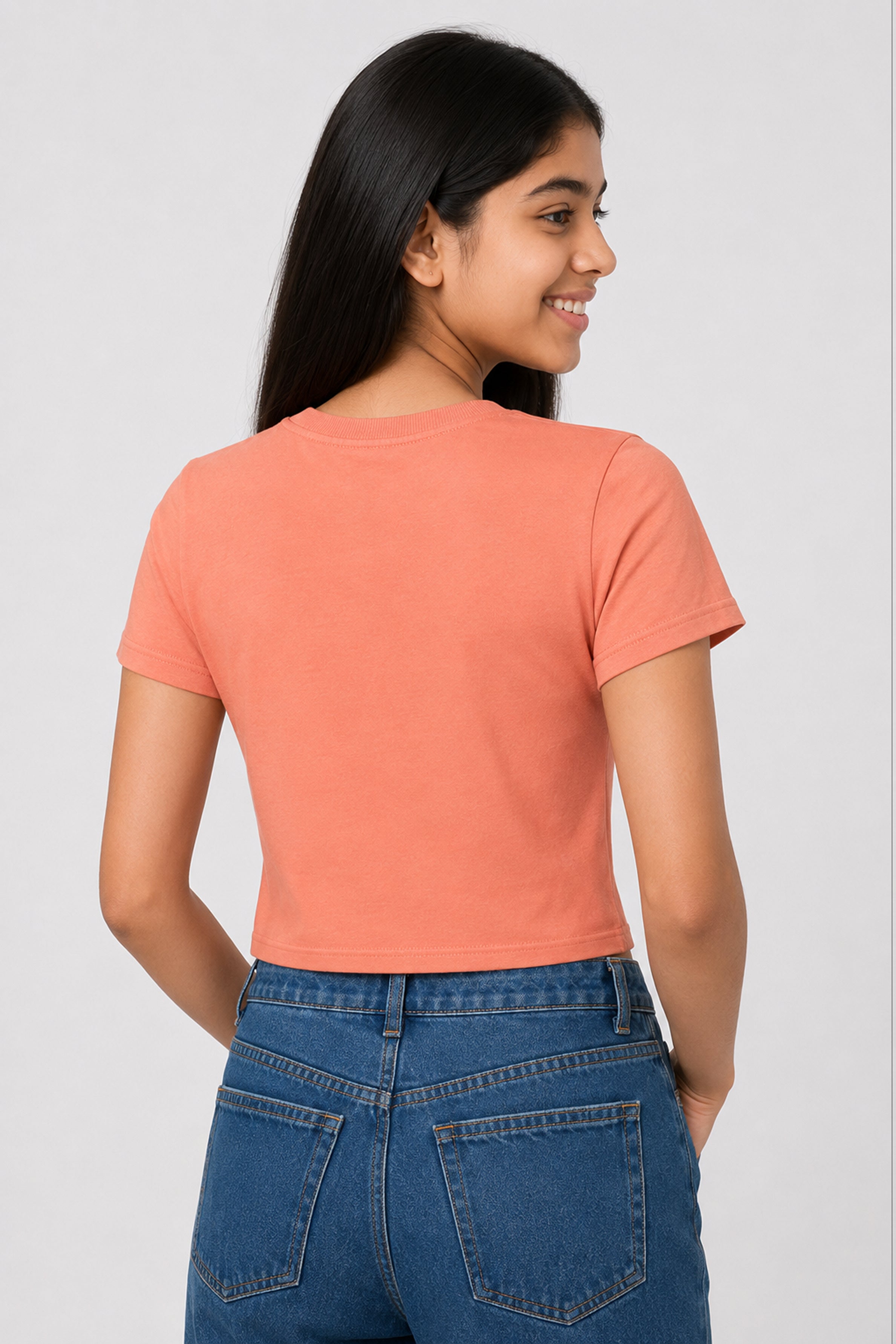 MISS MODANO Kid's Crew Neck Tees - Peach