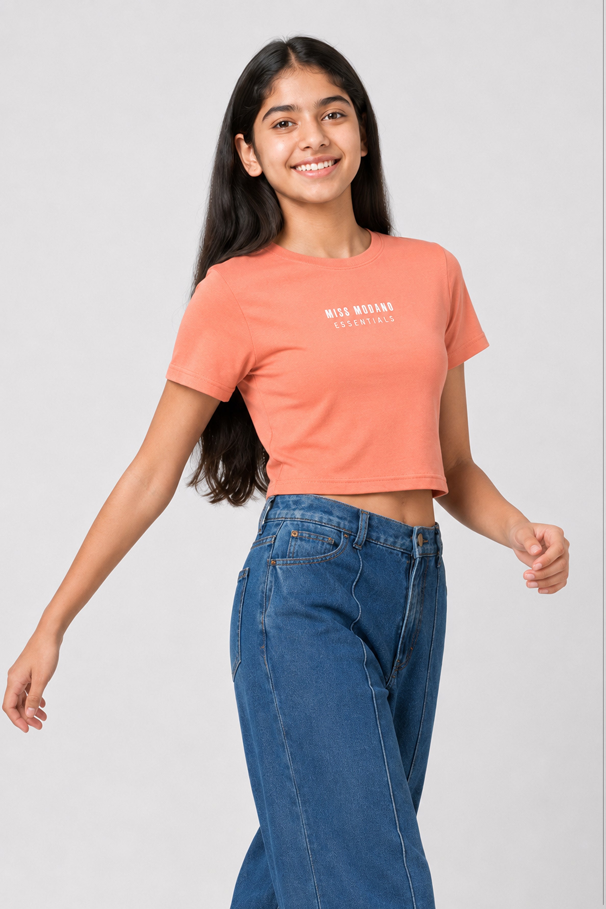 MISS MODANO Kid's Crew Neck Tees - Peach