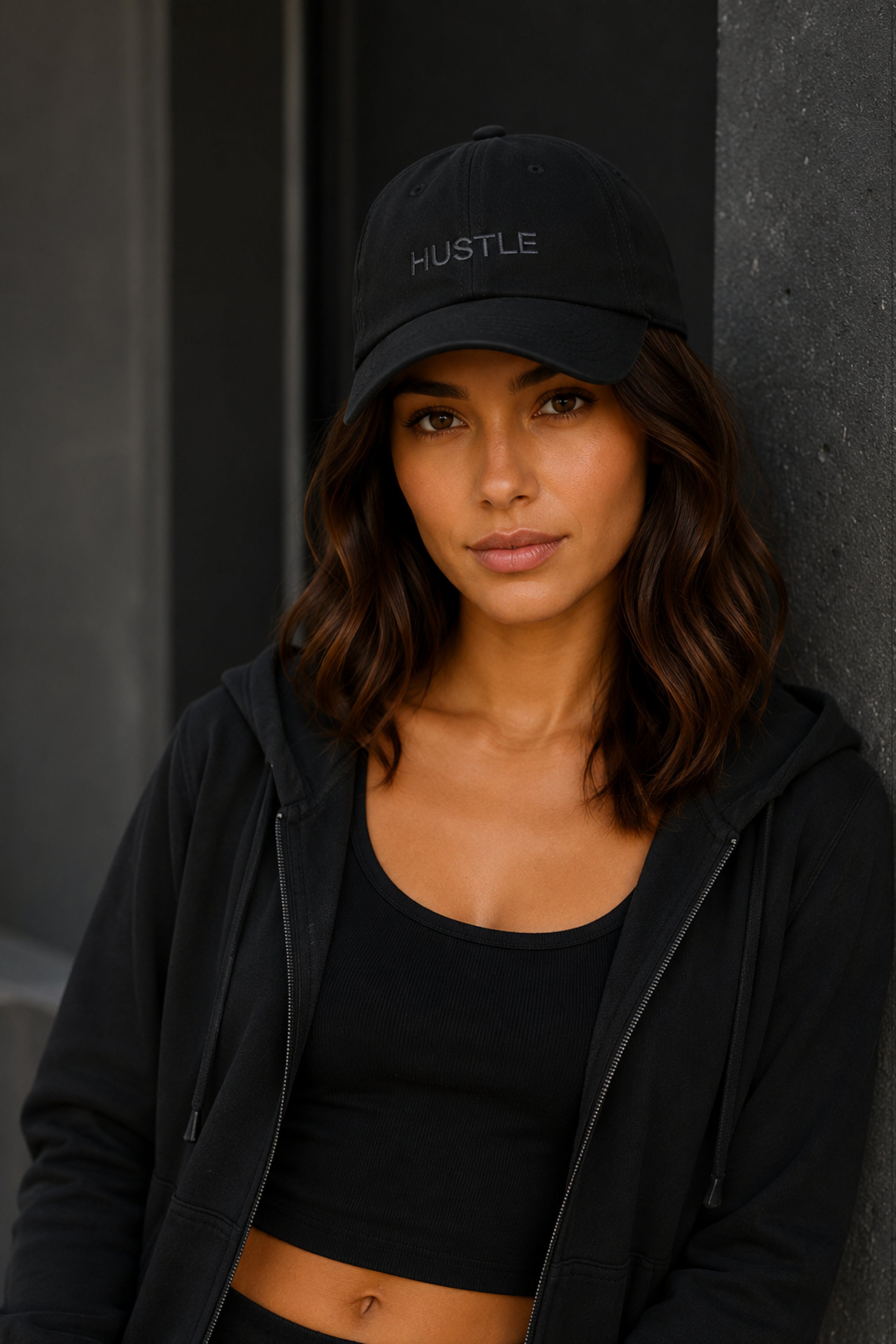 HUSTLE Unisex Black Cap