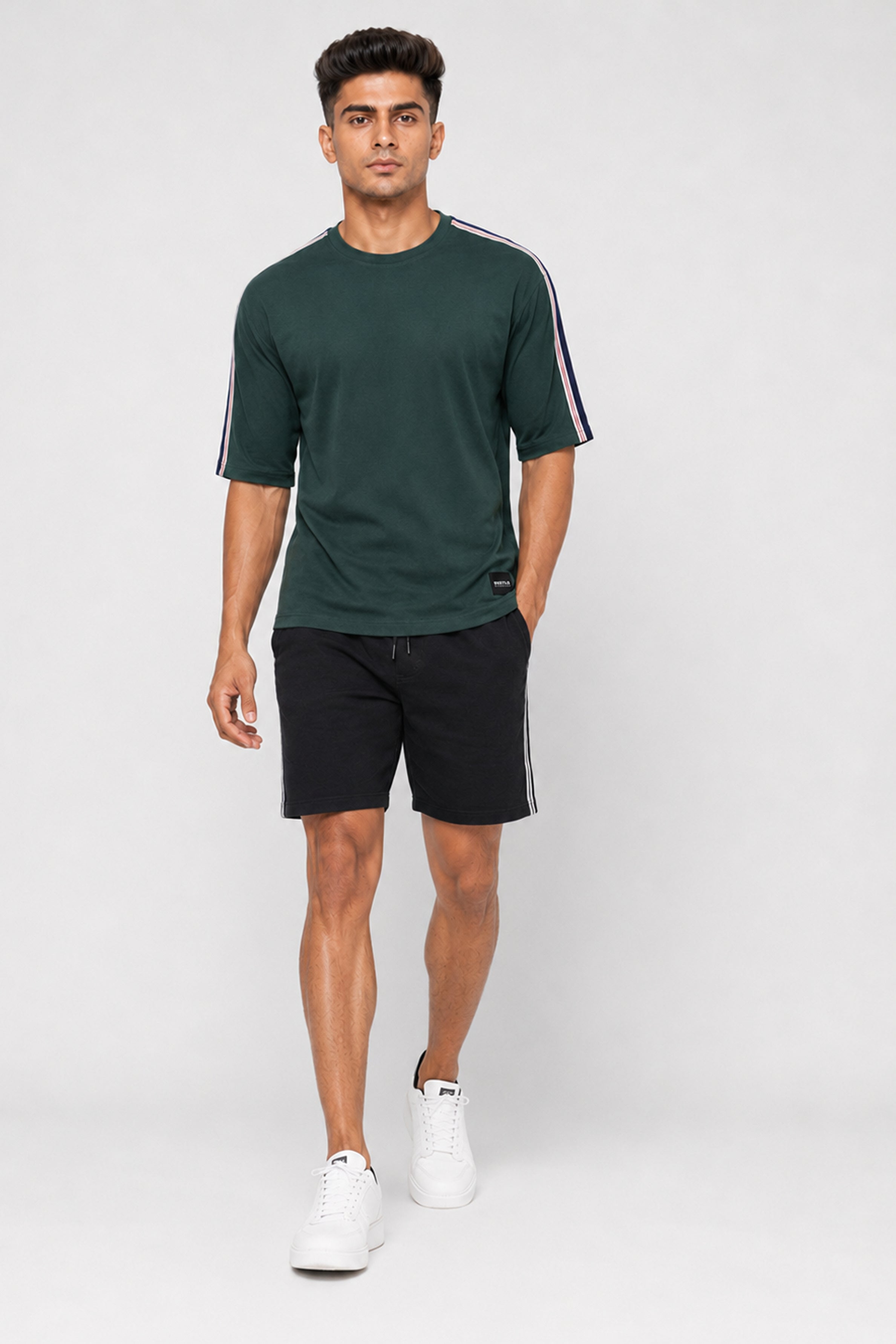 HUSTLE Men's Dark Green Relax-Fit T-Shirt