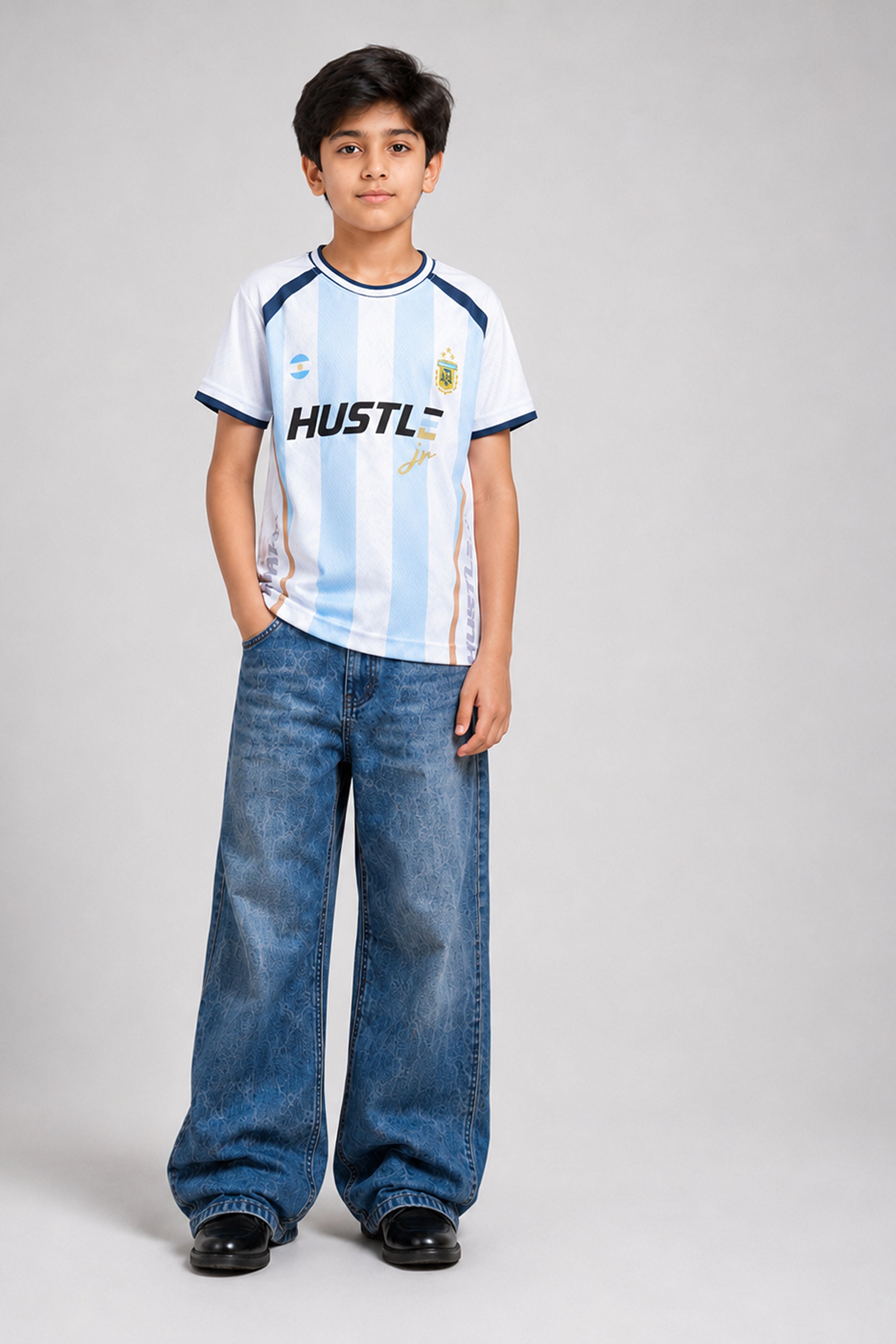 HUSTLE JUNIOR Sports Crew Neck Tees - White