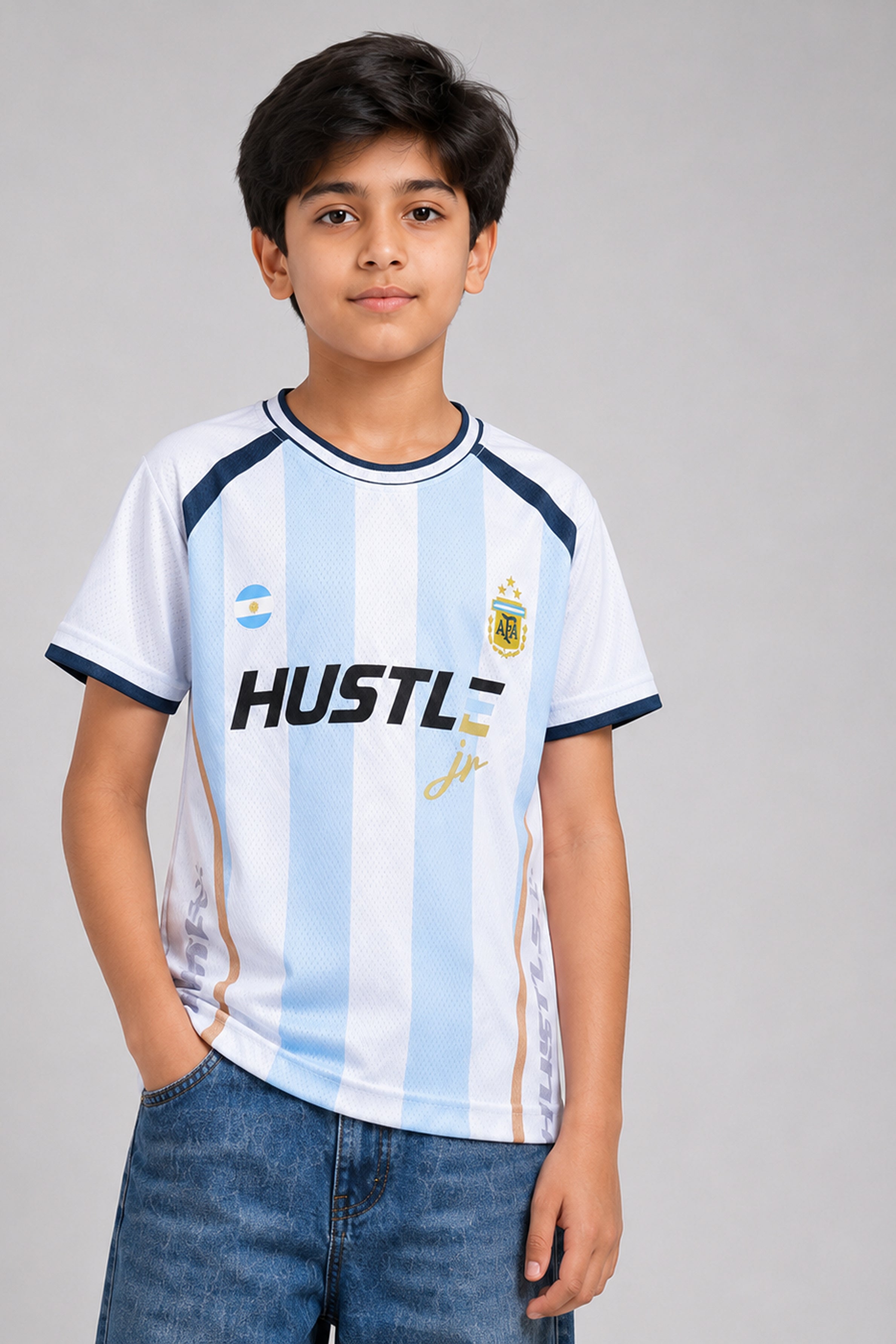 HUSTLE JUNIOR Sports Crew Neck Tees - White