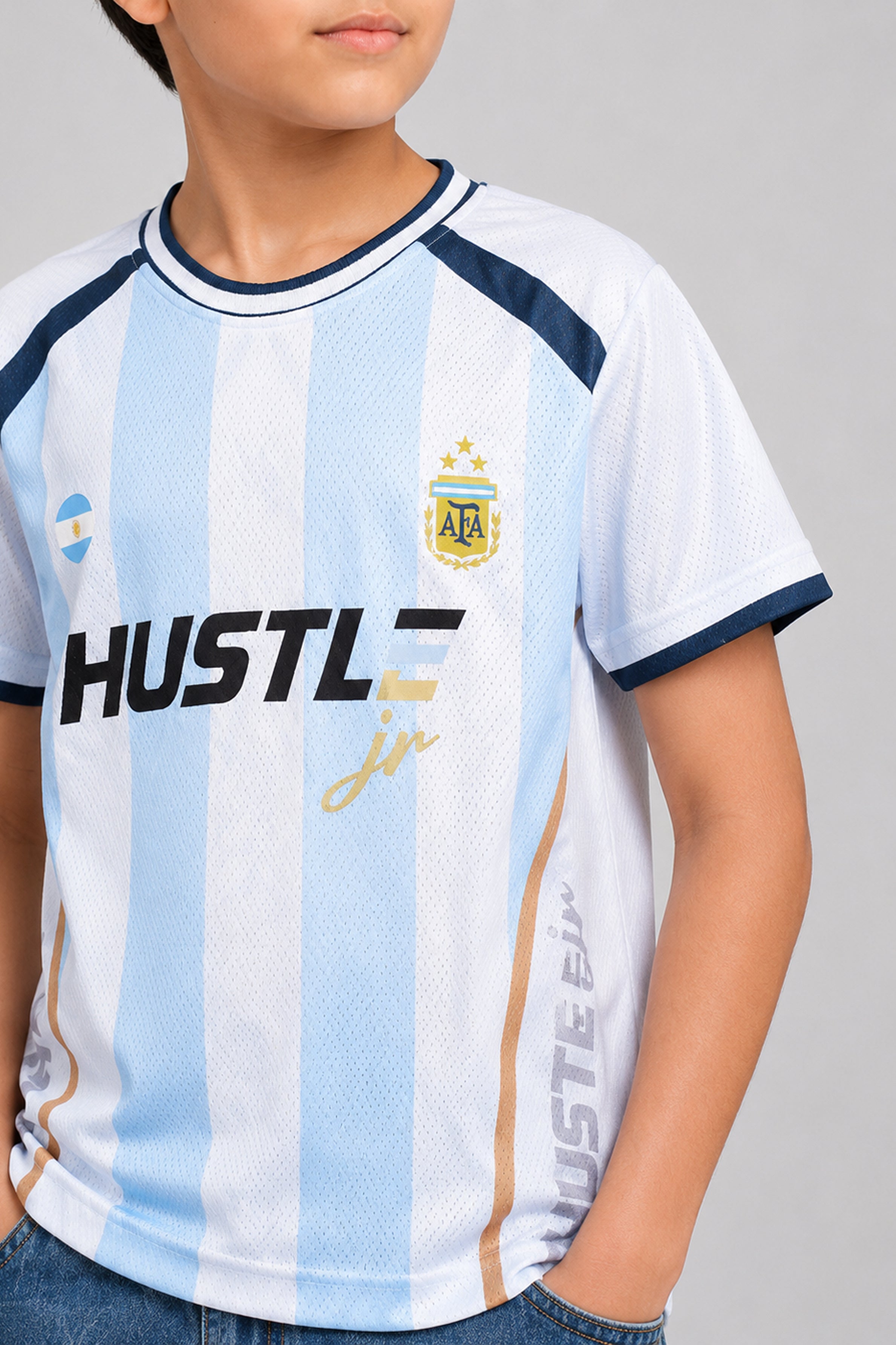 HUSTLE JUNIOR Sports Crew Neck Tees - White