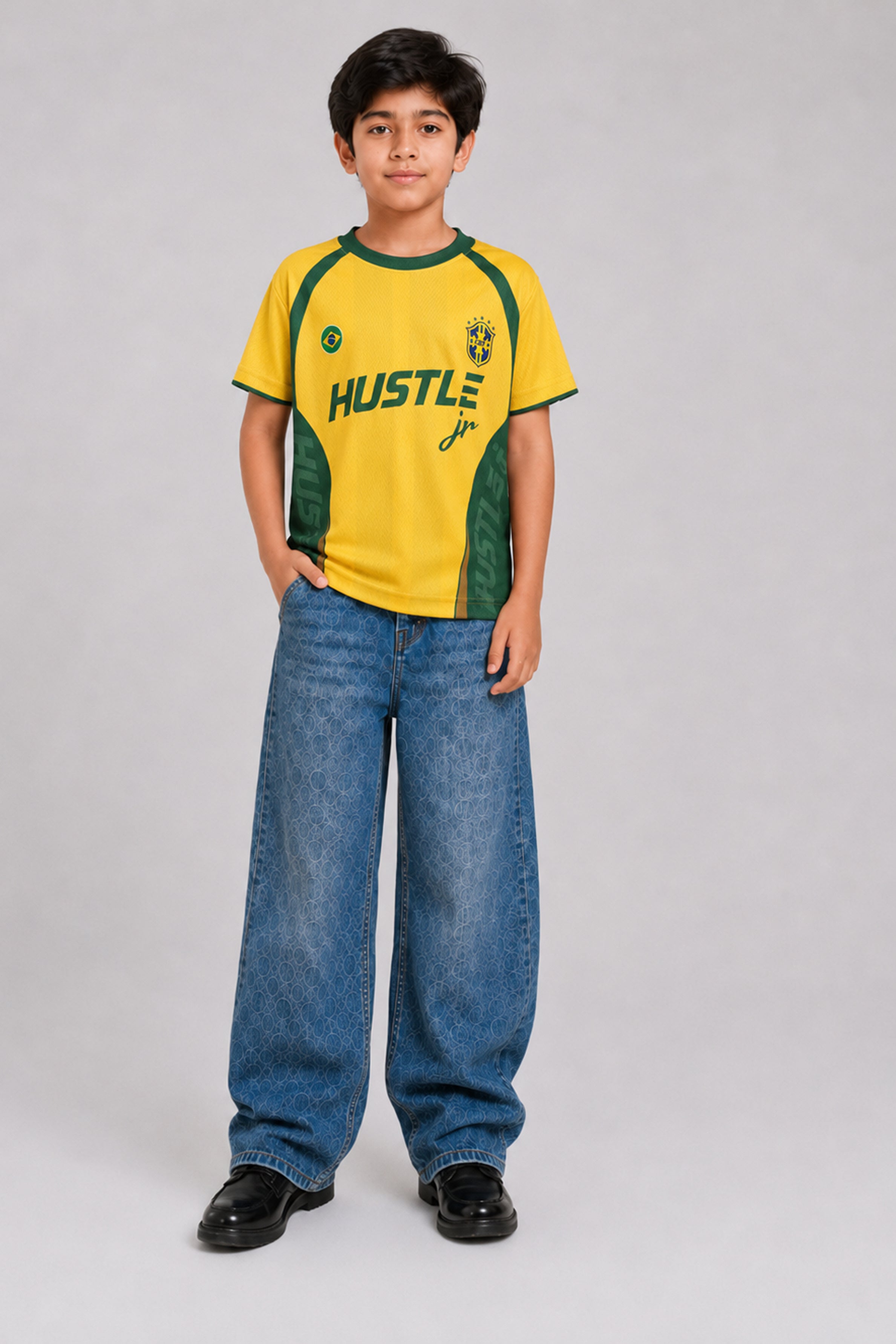 HUSTLE JUNIOR Sports Crew Neck Tees - Yellow