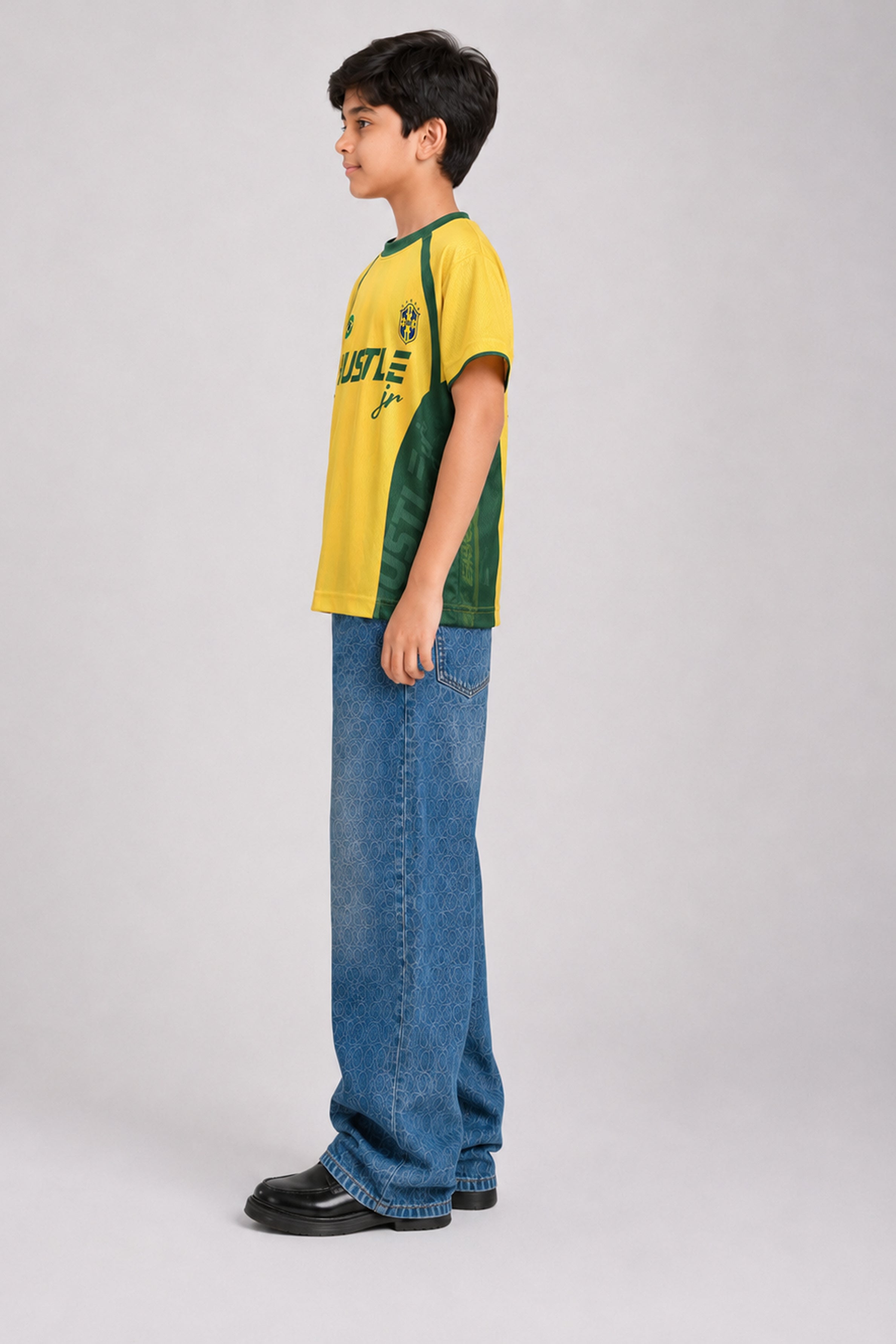 HUSTLE JUNIOR Sports Crew Neck Tees - Yellow
