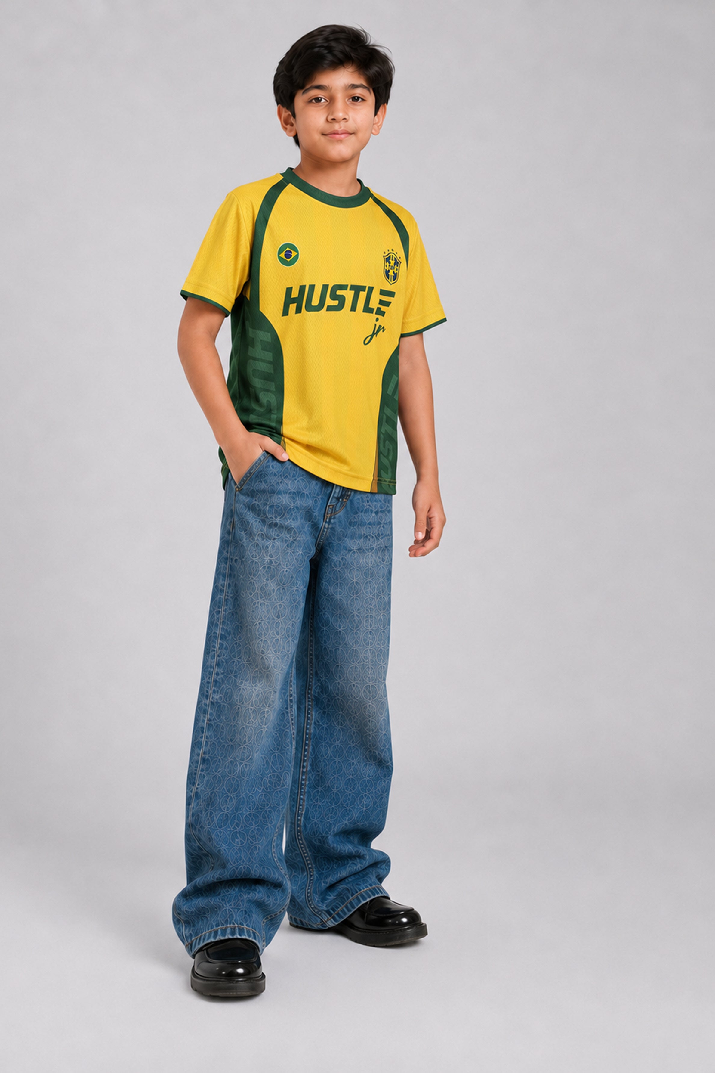 HUSTLE JUNIOR Sports Crew Neck Tees - Yellow