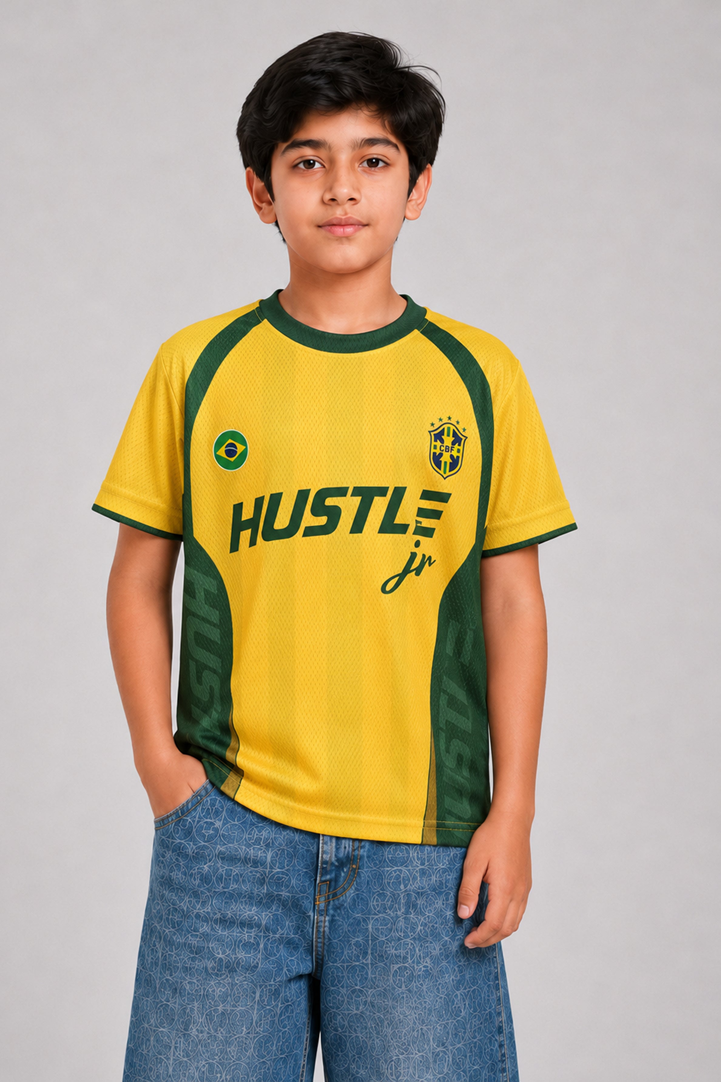 HUSTLE JUNIOR Sports Crew Neck Tees - Yellow