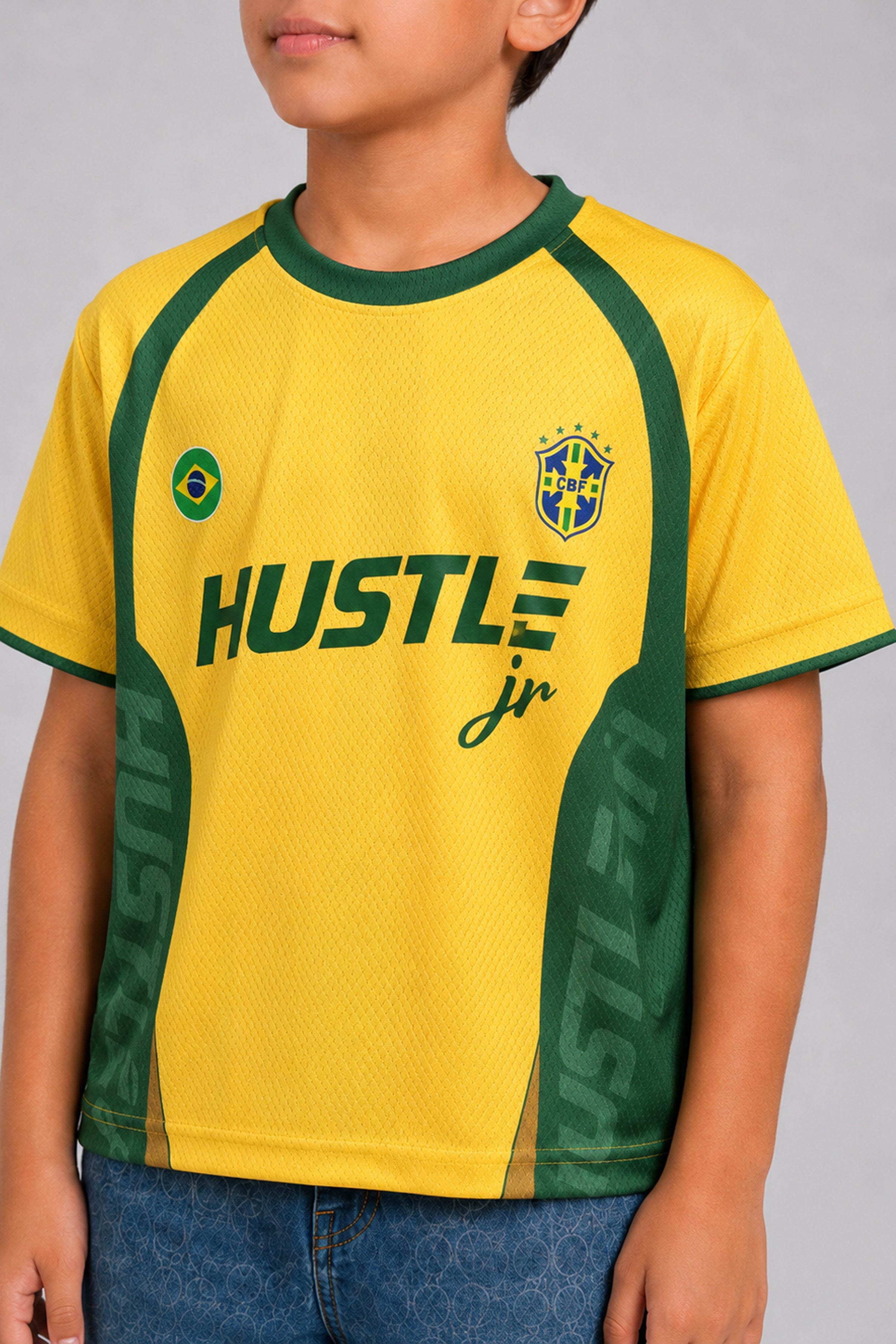 HUSTLE JUNIOR Sports Crew Neck Tees - Yellow