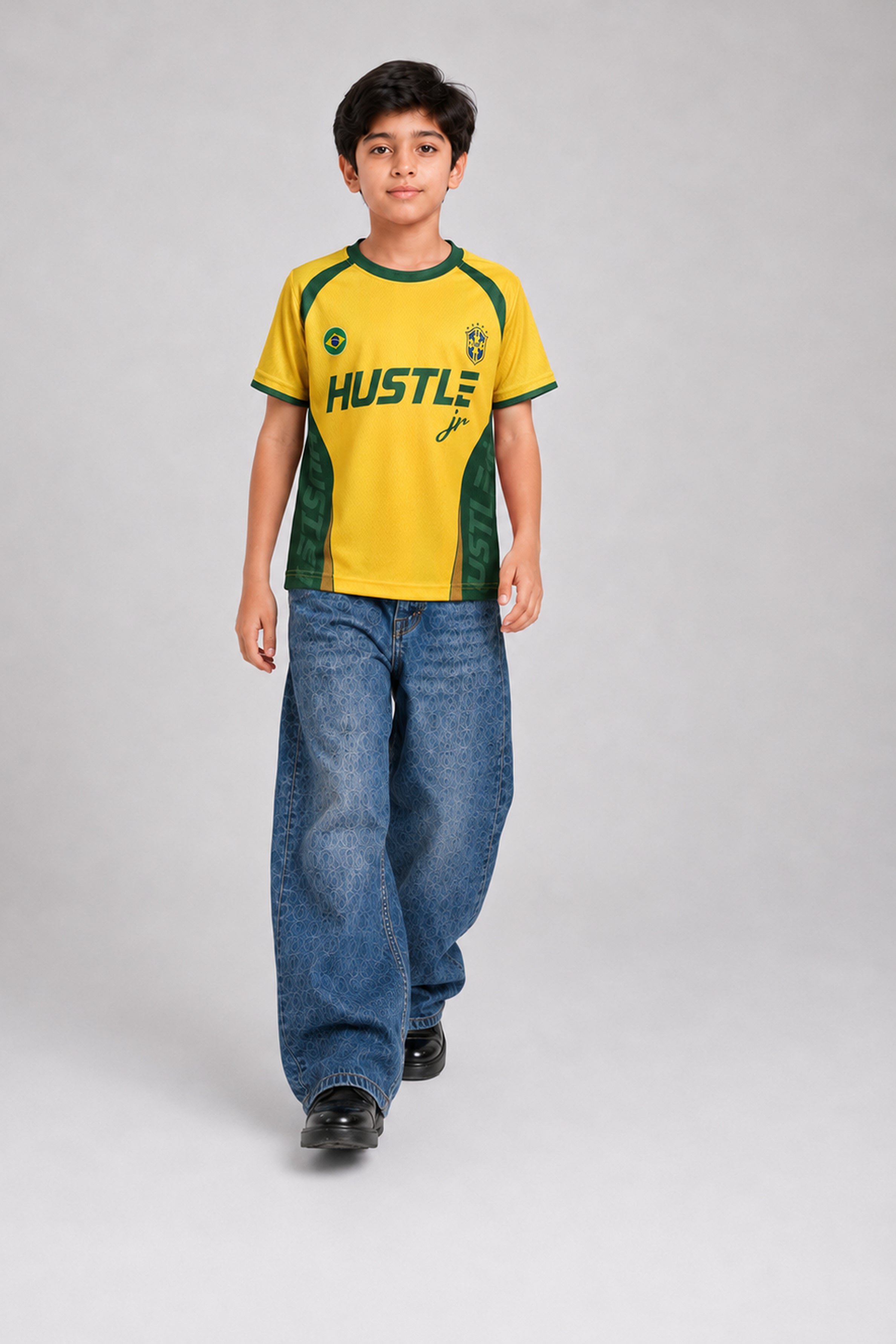 HUSTLE JUNIOR Sports Crew Neck Tees - Yellow
