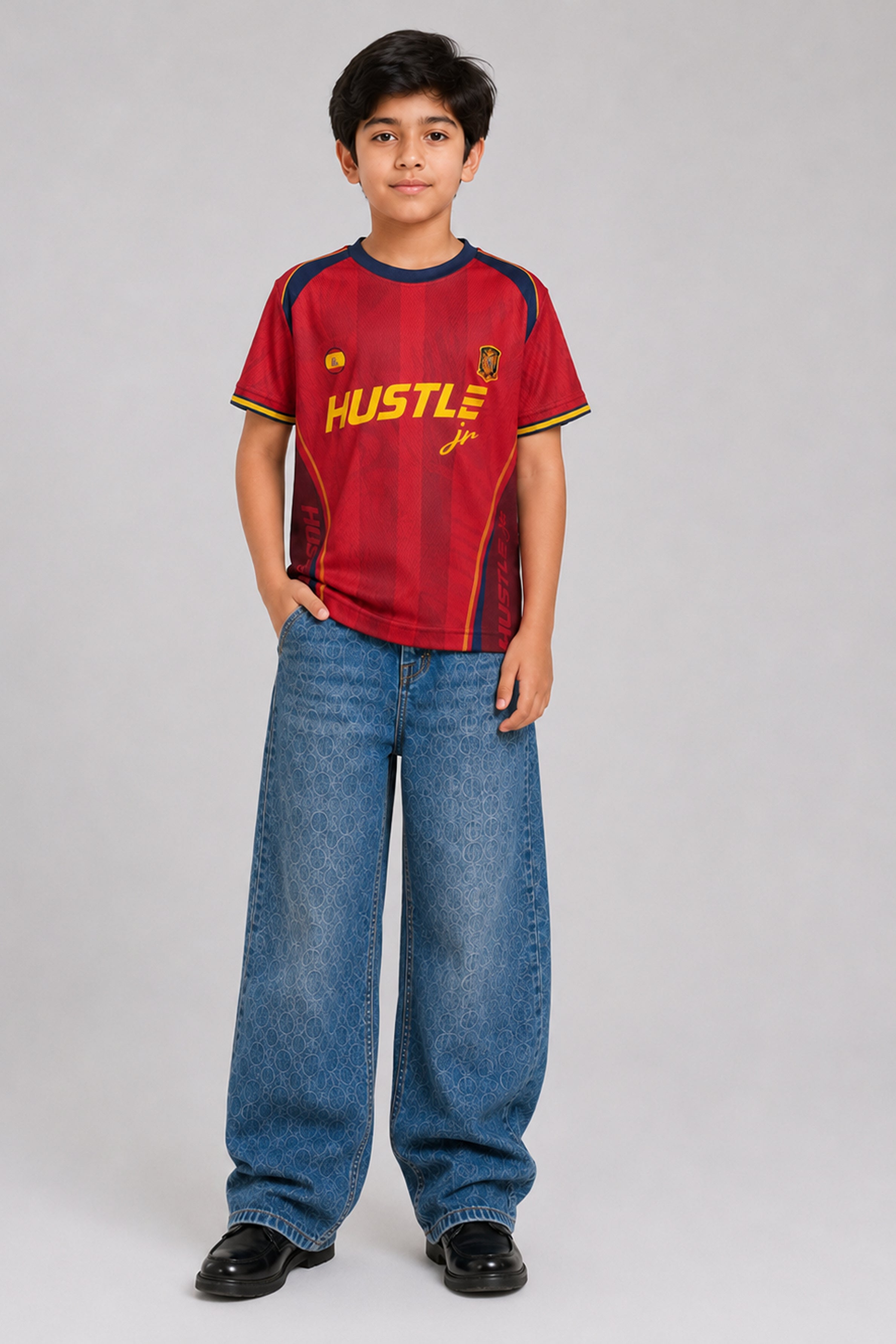 HUSTLE JUNIOR Sports Crew Neck Tees - Maroon