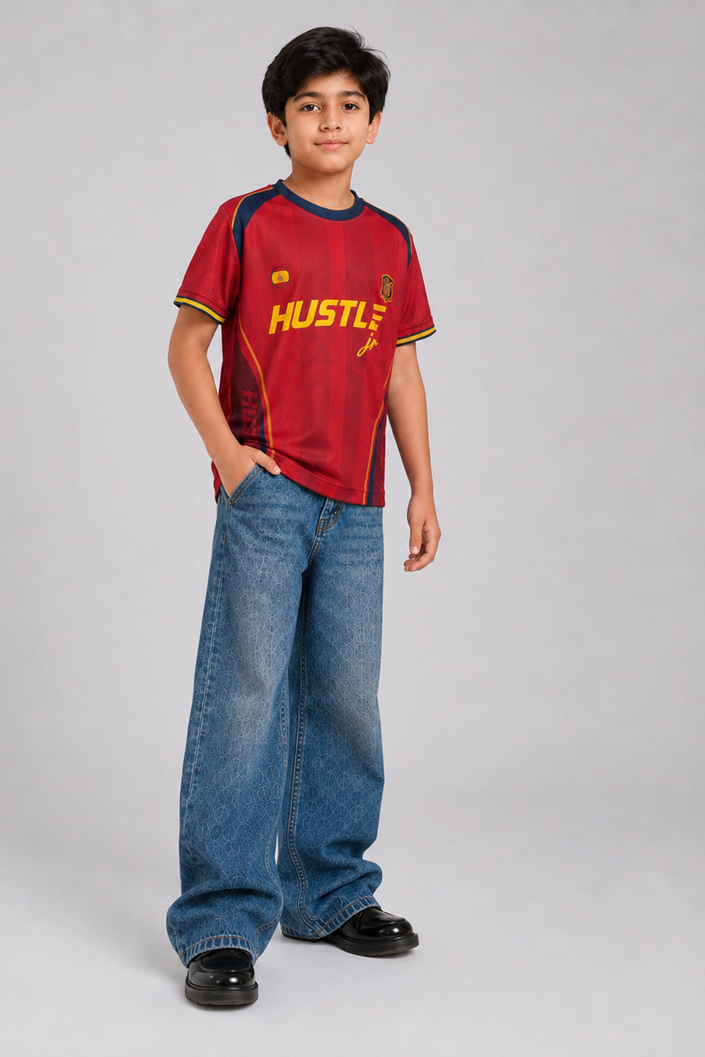 HUSTLE JUNIOR Sports Crew Neck Tees - Maroon