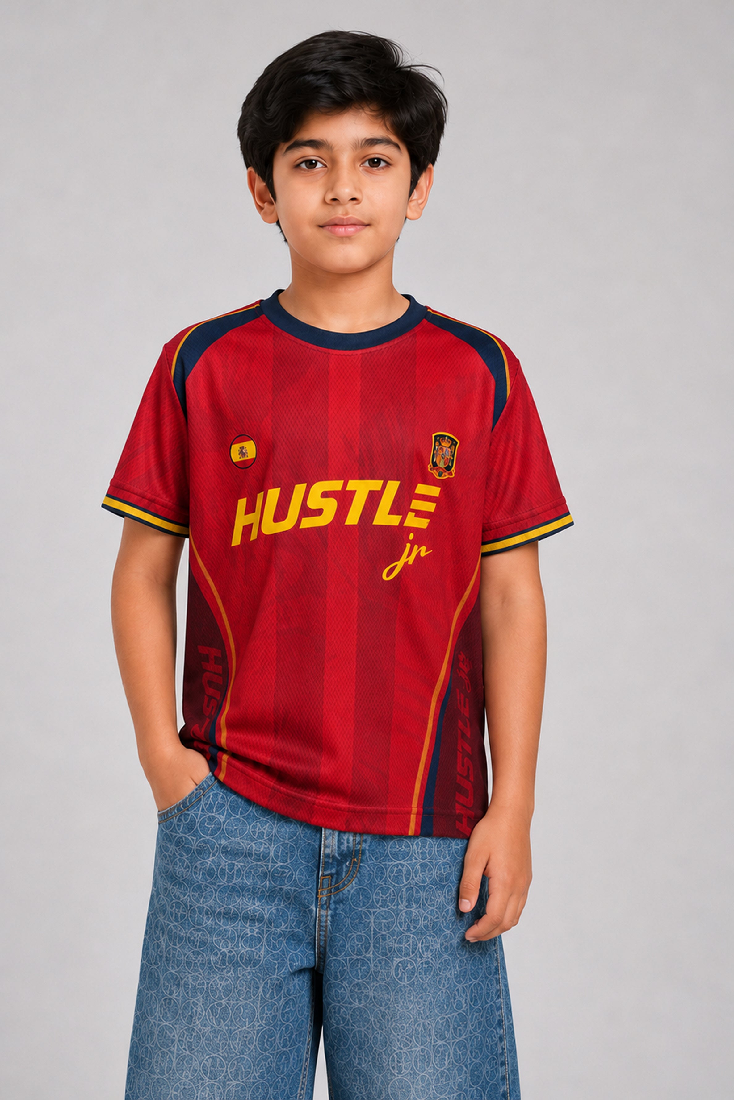 HUSTLE JUNIOR Sports Crew Neck Tees - Maroon