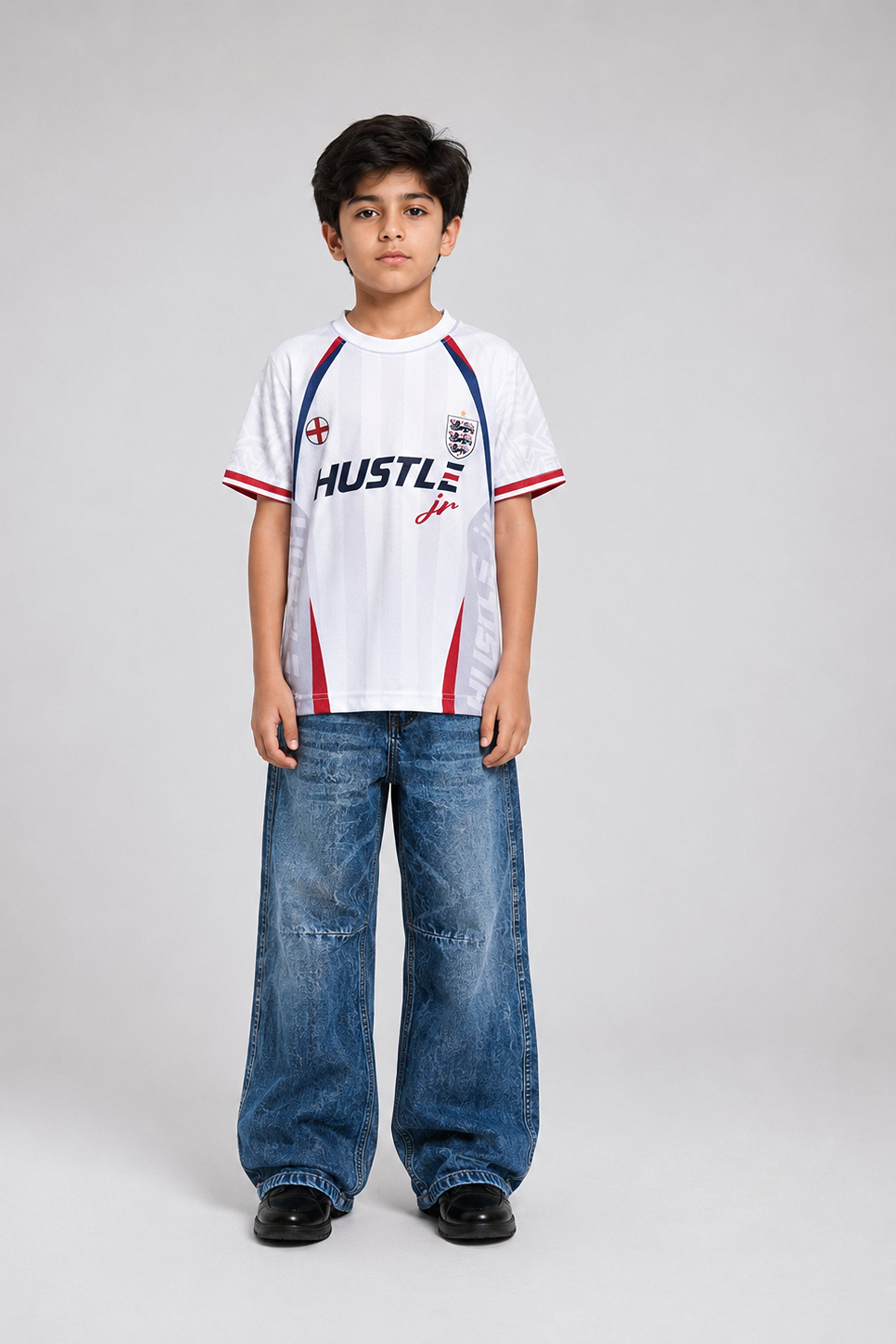 HUSTLE JUNIOR Sports Crew Neck Tees - White