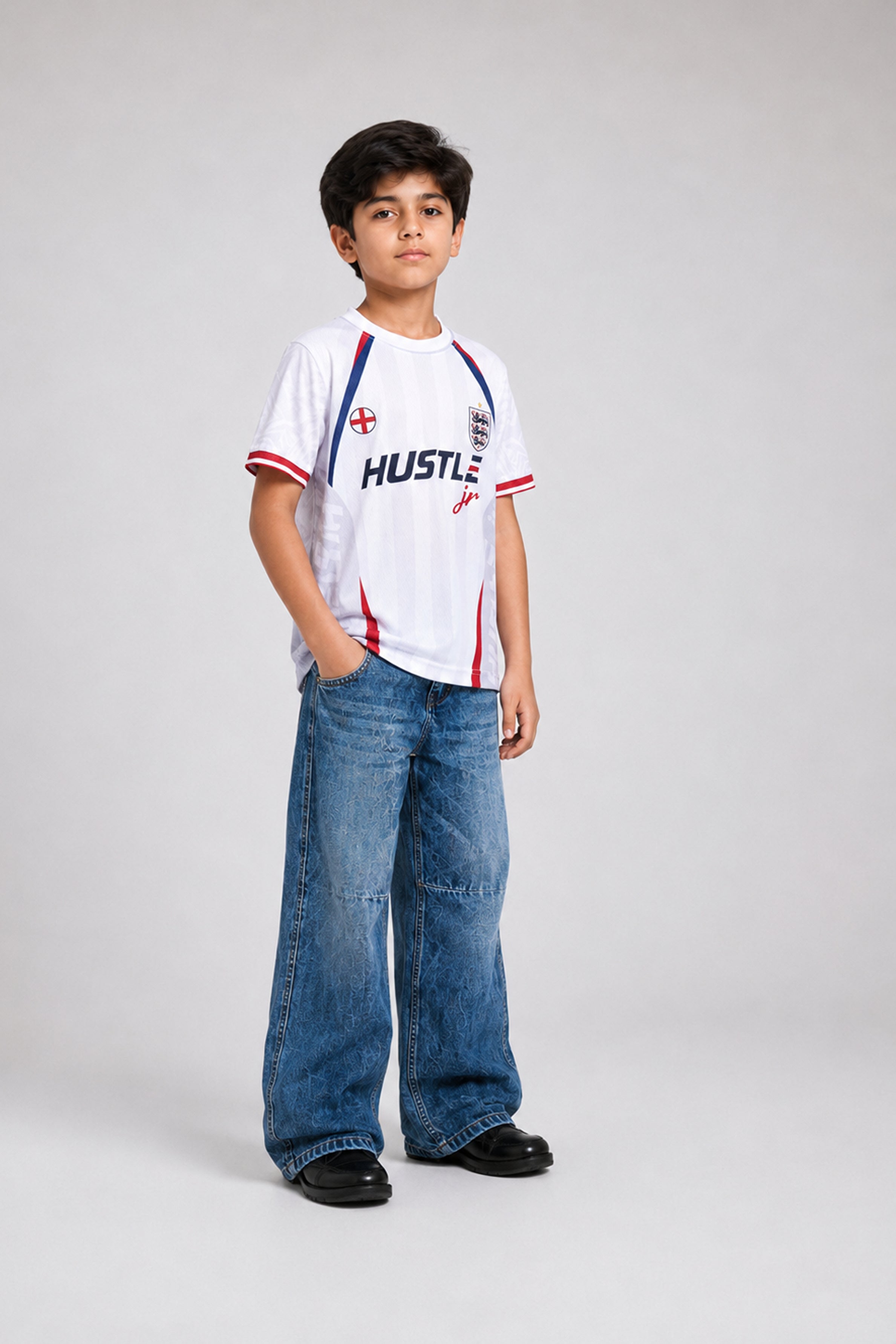 HUSTLE JUNIOR Sports Crew Neck Tees - White