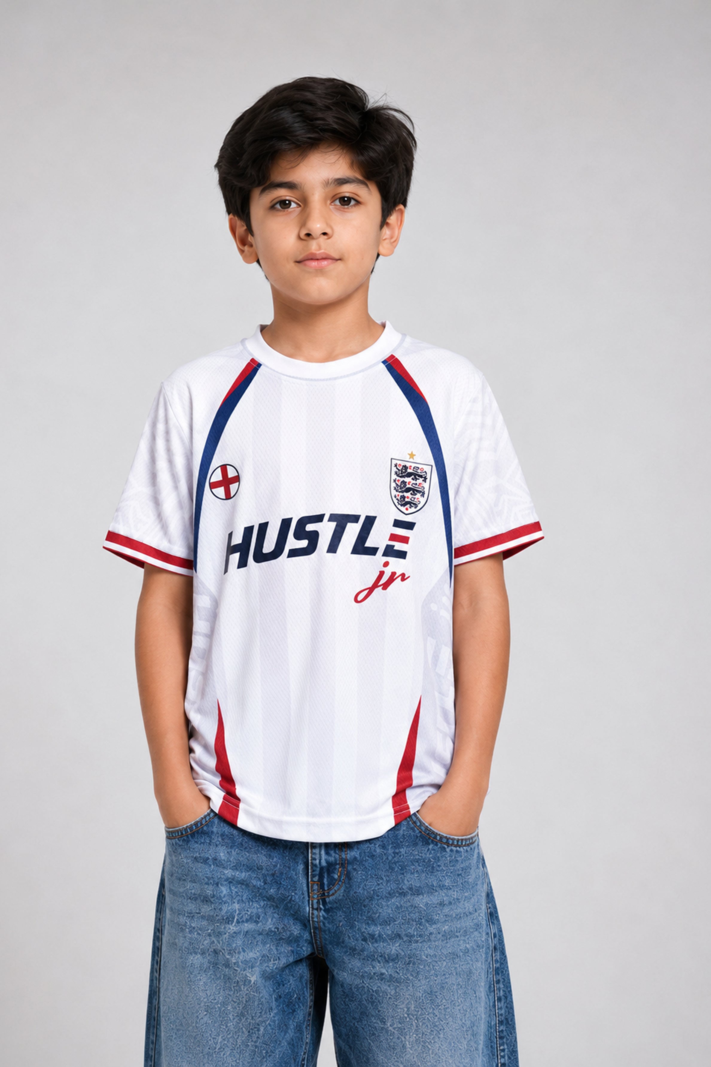 HUSTLE JUNIOR Sports Crew Neck Tees - White