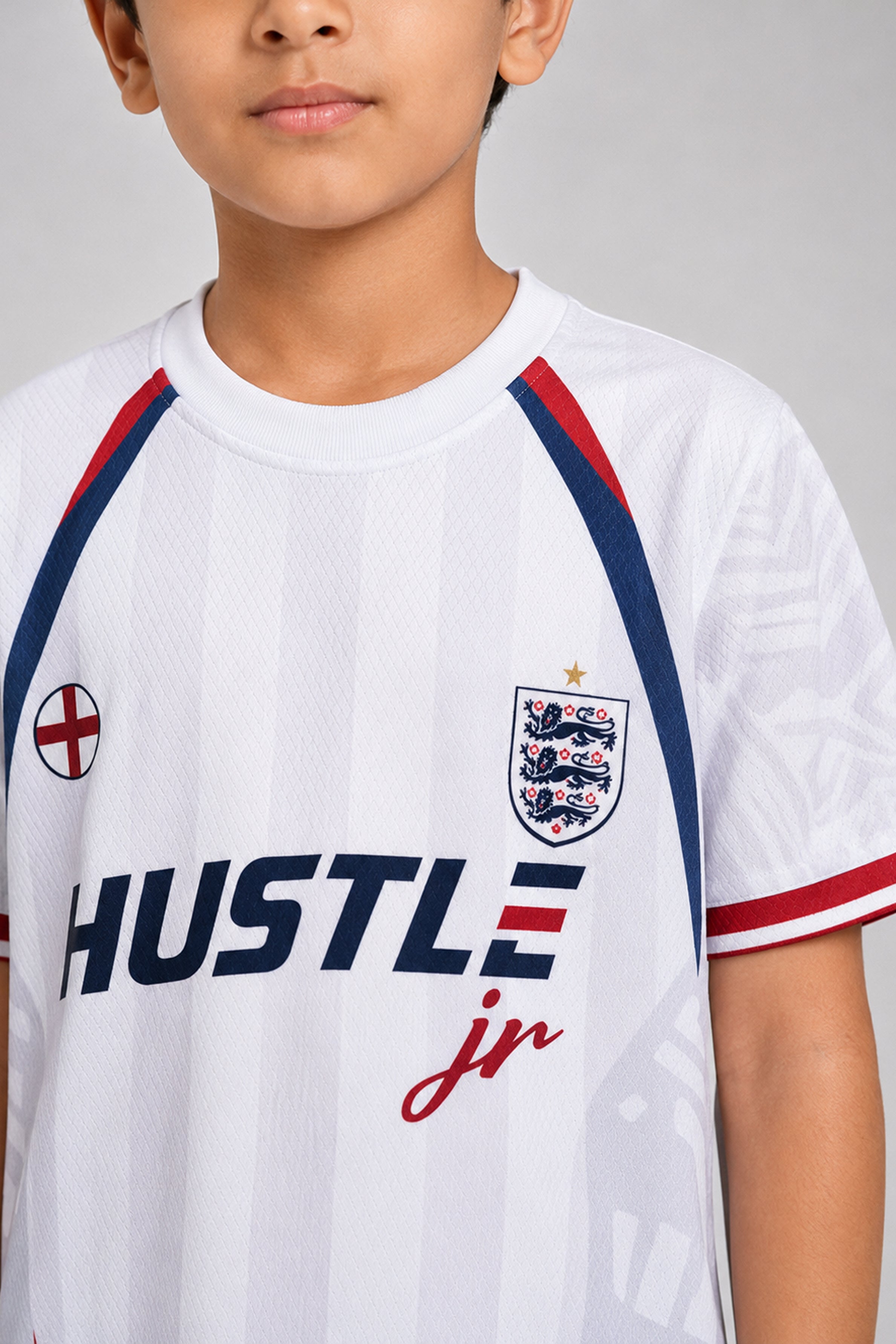 HUSTLE JUNIOR Sports Crew Neck Tees - White