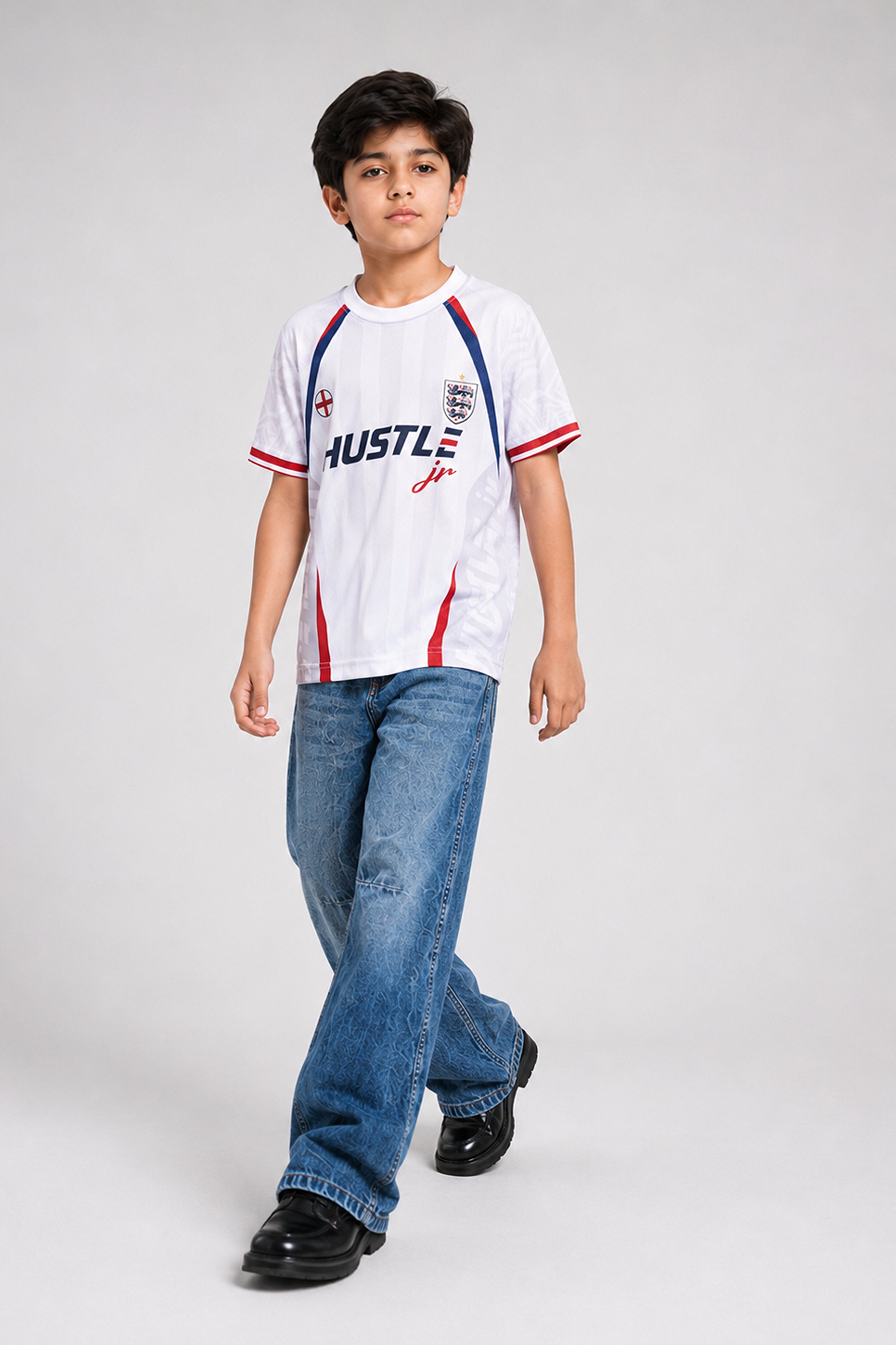 HUSTLE JUNIOR Sports Crew Neck Tees - White