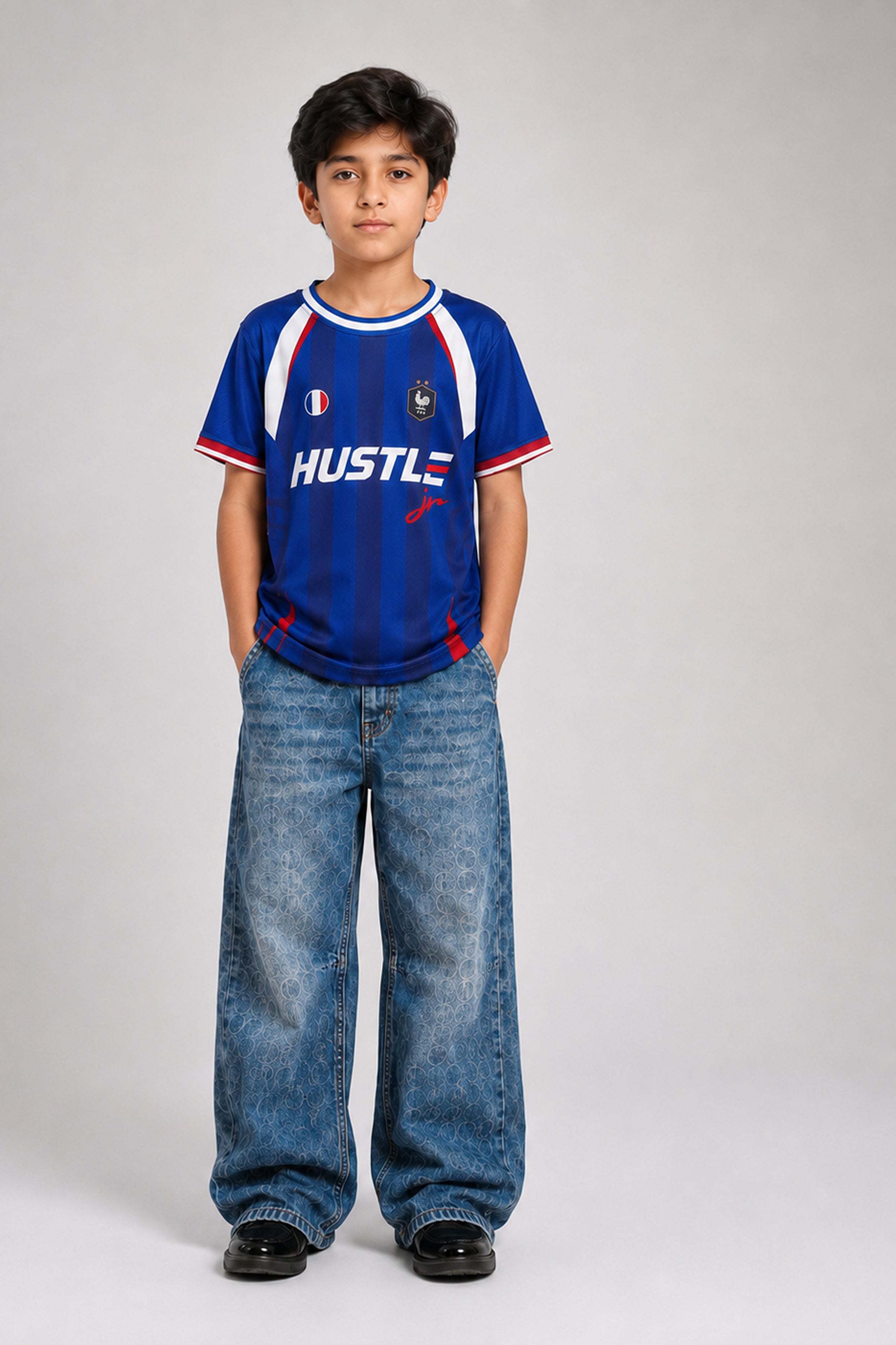 HUSTLE JUNIOR Sports Crew Neck Tees - Blue