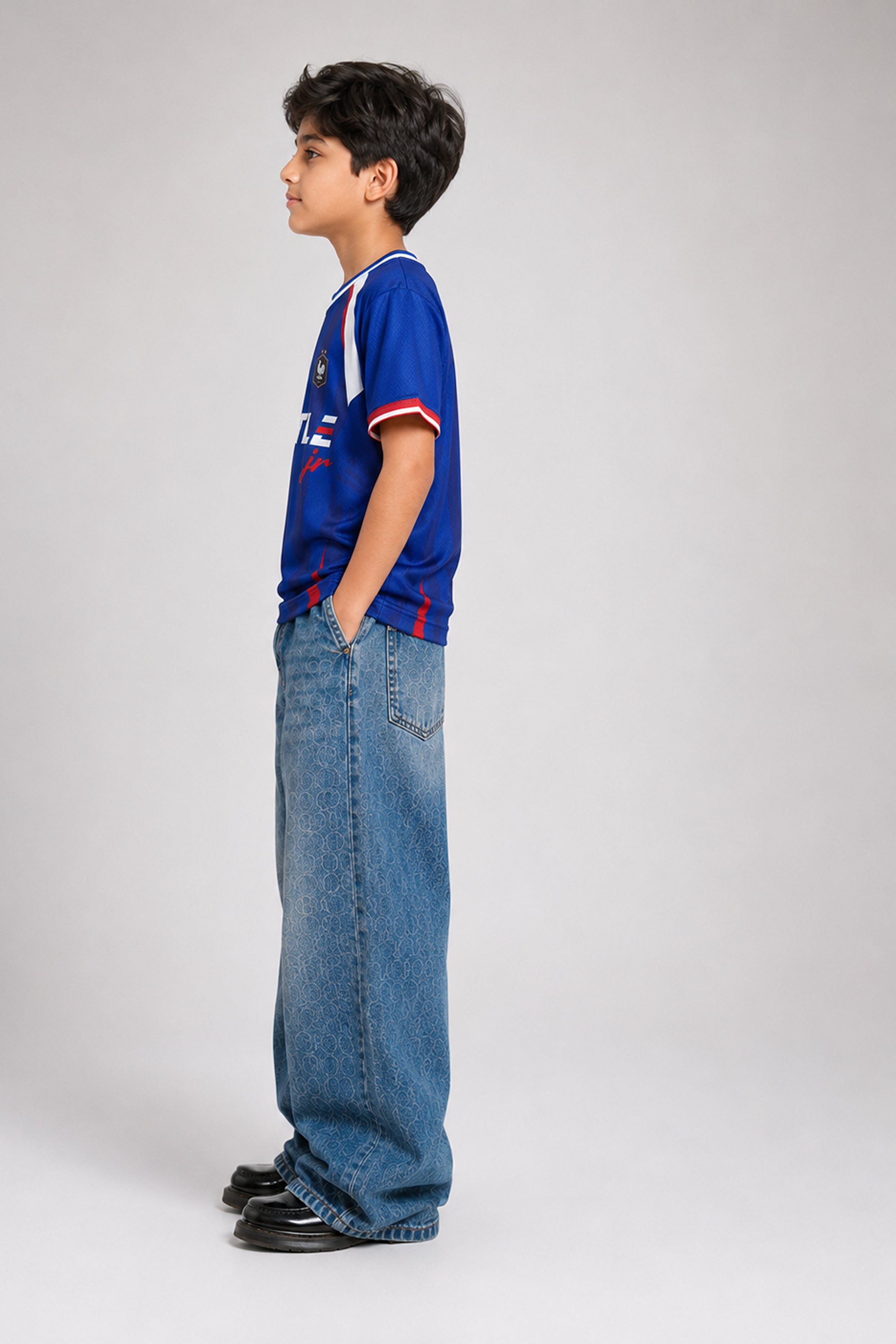 HUSTLE JUNIOR Sports Crew Neck Tees - Blue