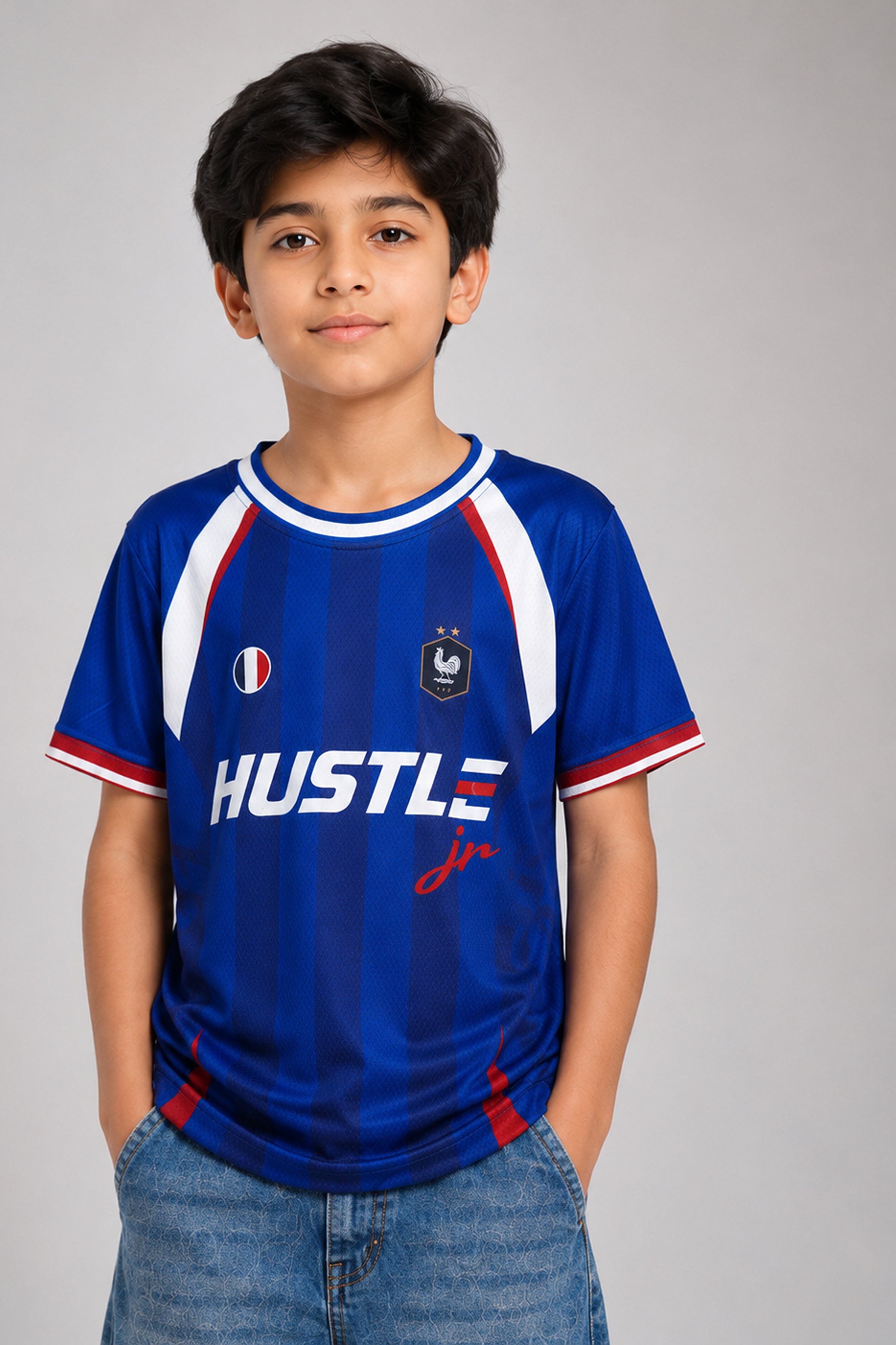 HUSTLE JUNIOR Sports Crew Neck Tees - Blue
