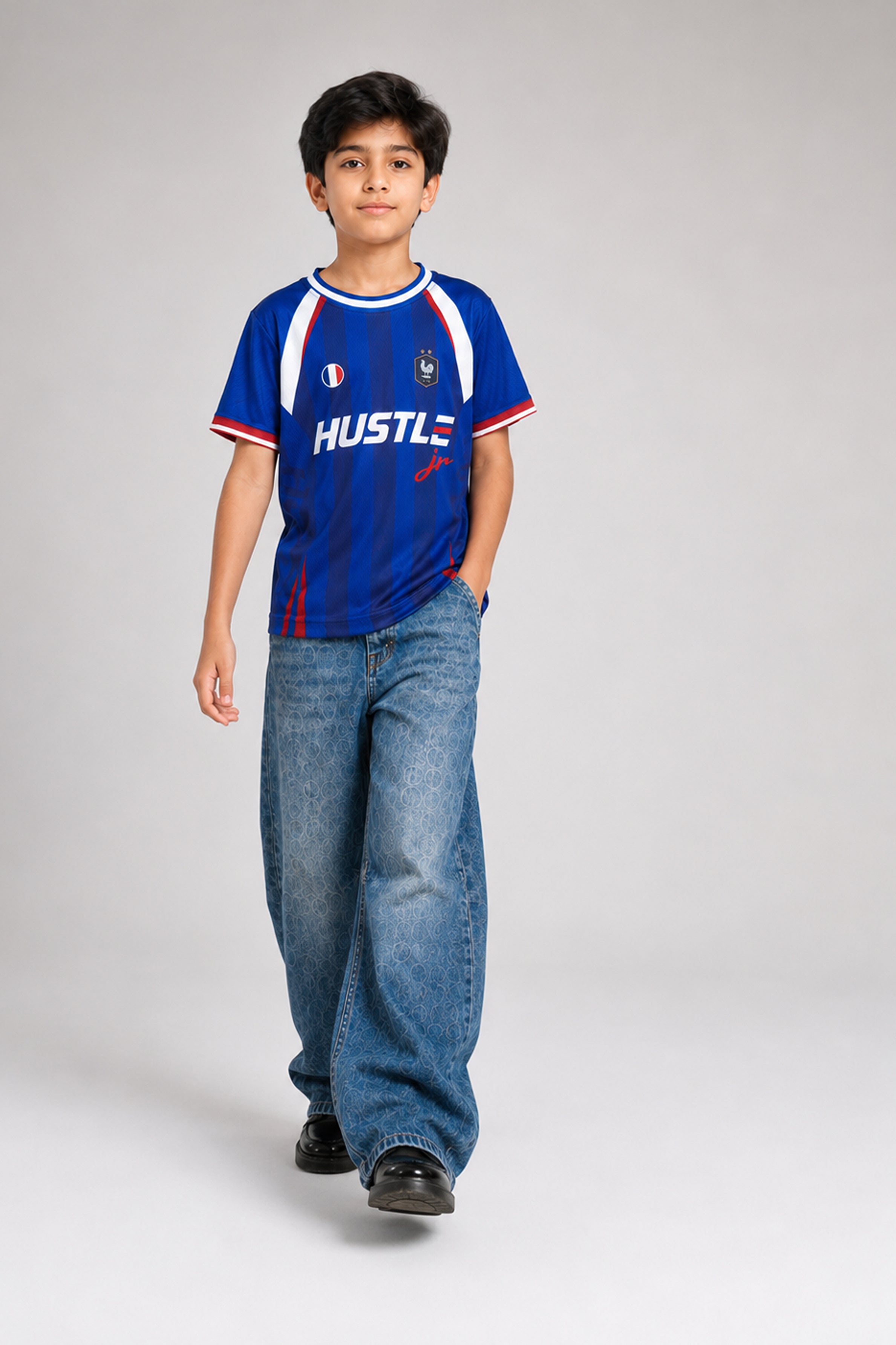 HUSTLE JUNIOR Sports Crew Neck Tees - Blue