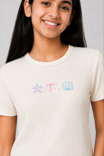 MISS MODANO Kid's Crew Neck Tees - Off White
