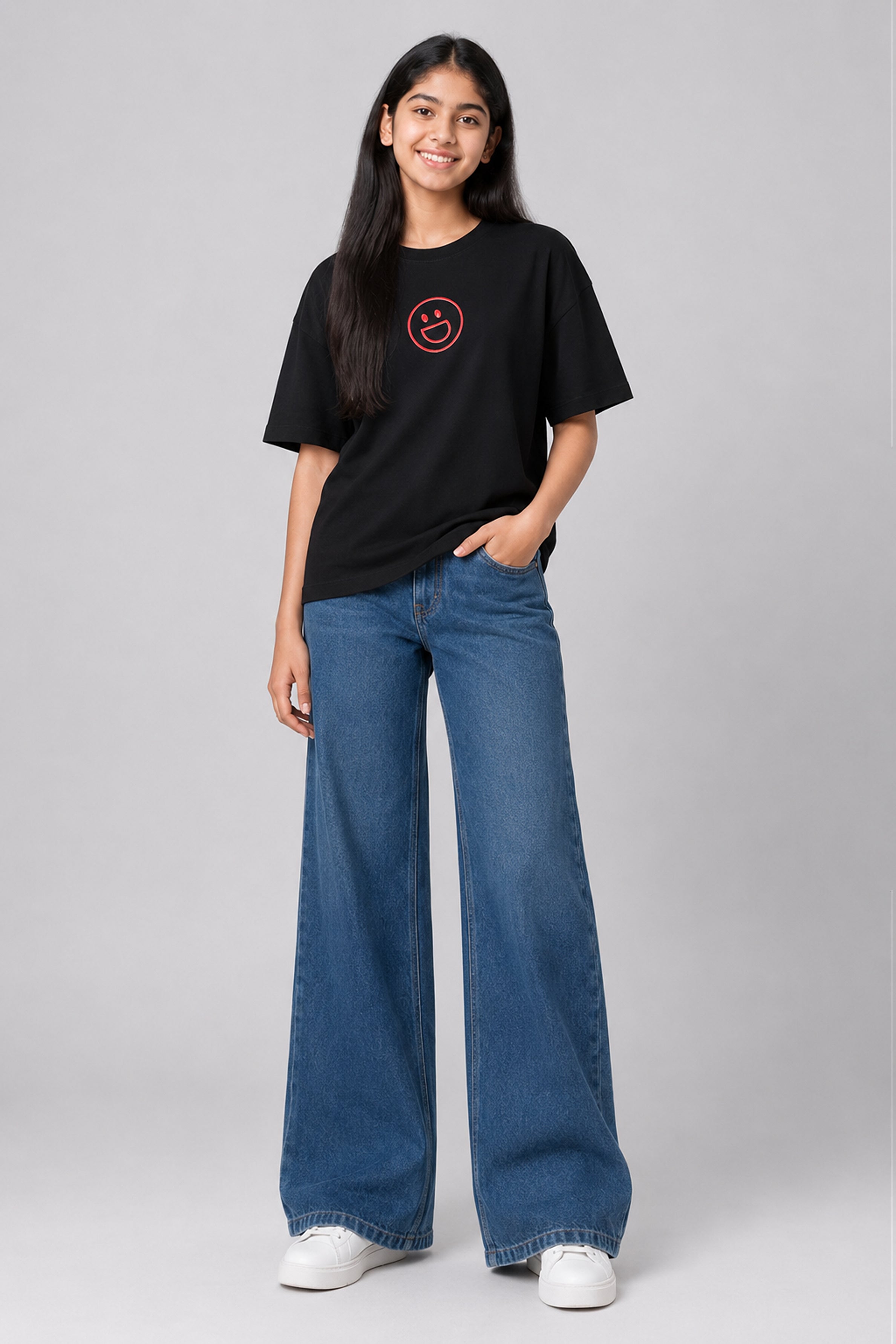 MISS MODANO Kid's Crew Neck Oversized Tees - Black