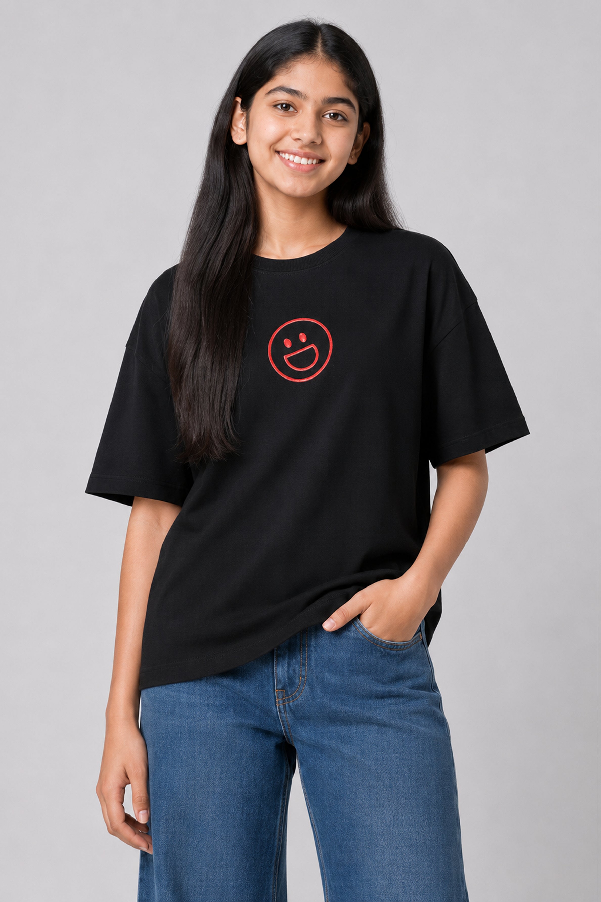 MISS MODANO Kid's Crew Neck Oversized Tees - Black