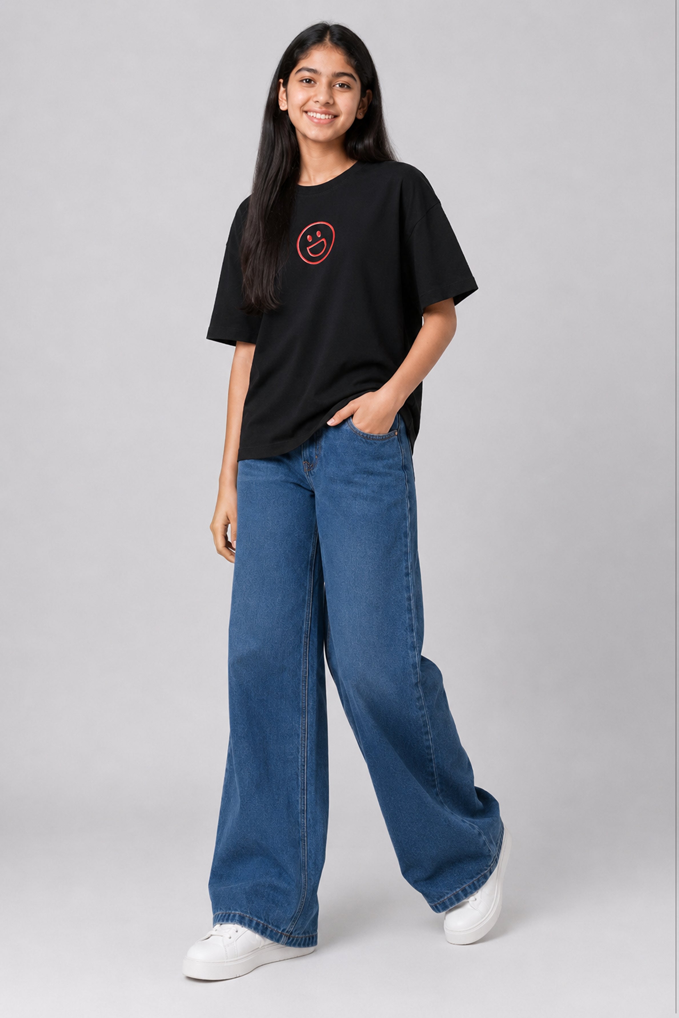 MISS MODANO Kid's Crew Neck Oversized Tees - Black