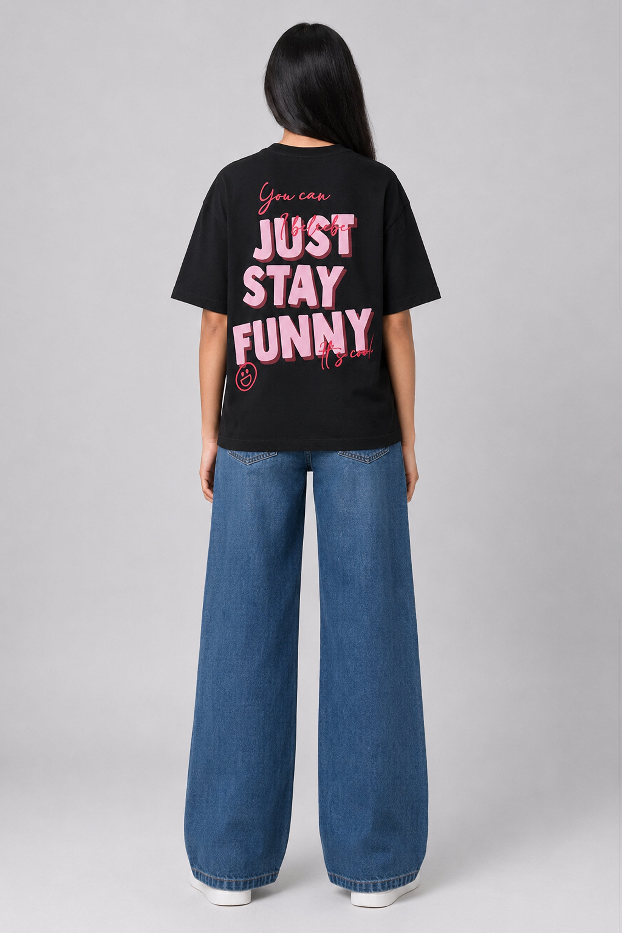 MISS MODANO Kid's Crew Neck Oversized Tees - Black