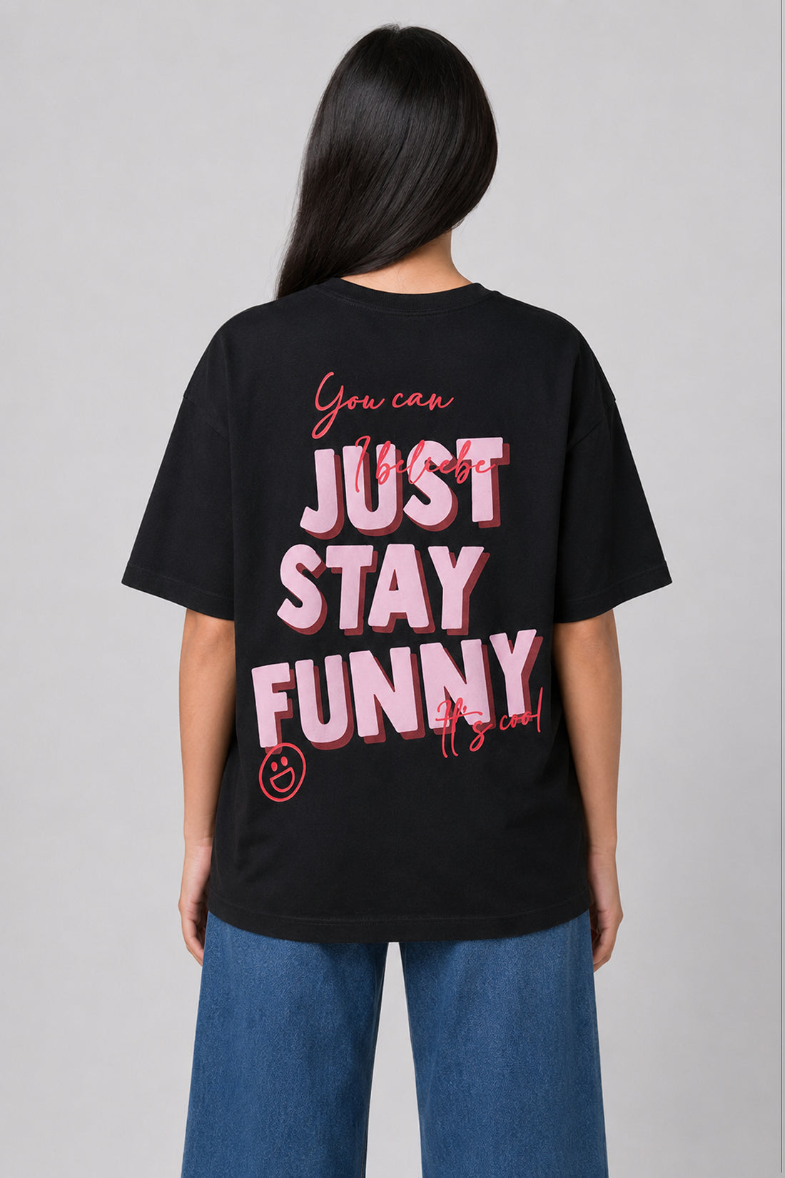 MISS MODANO Kid's Crew Neck Oversized Tees - Black