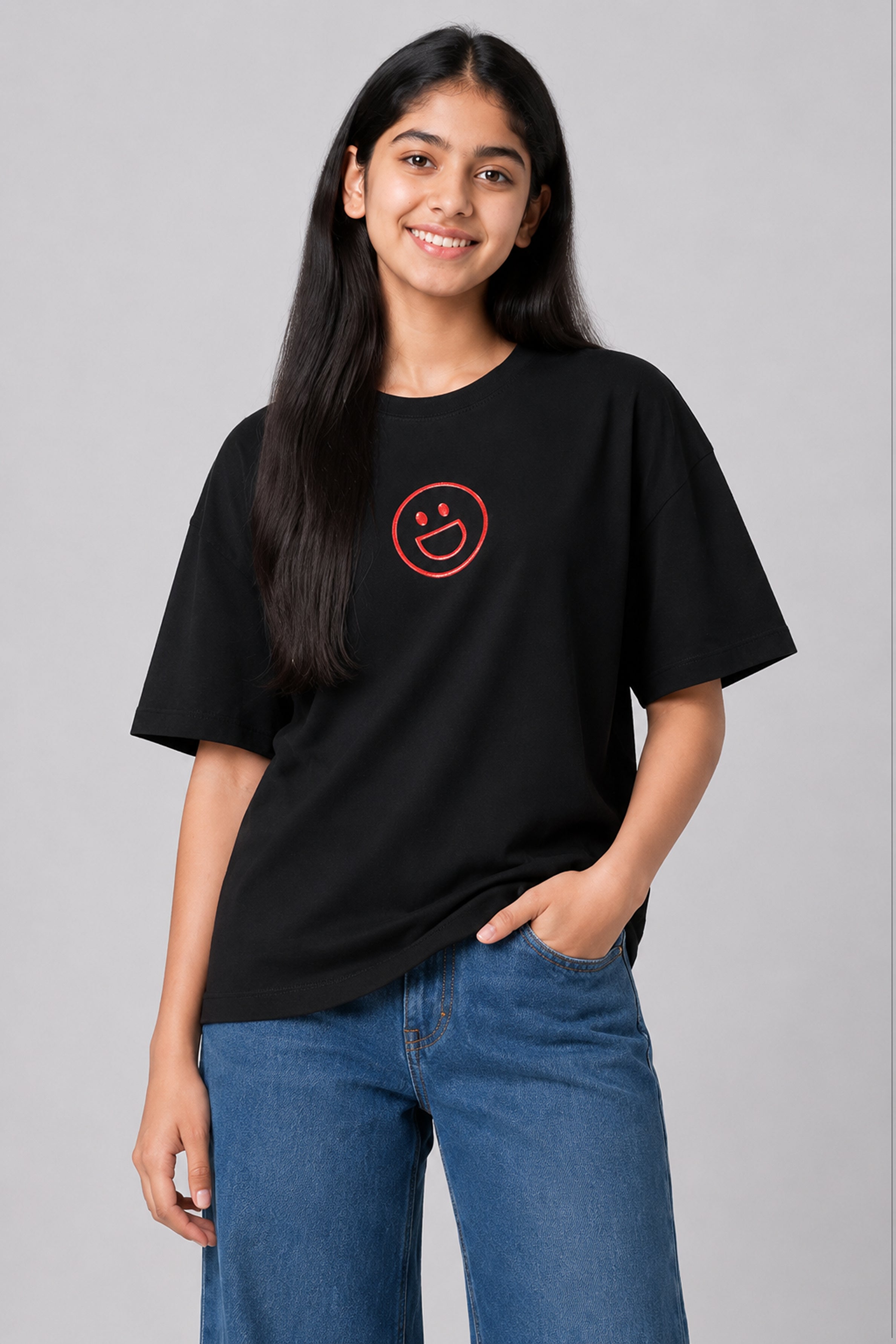 MISS MODANO Kid's Crew Neck Oversized Tees - Black