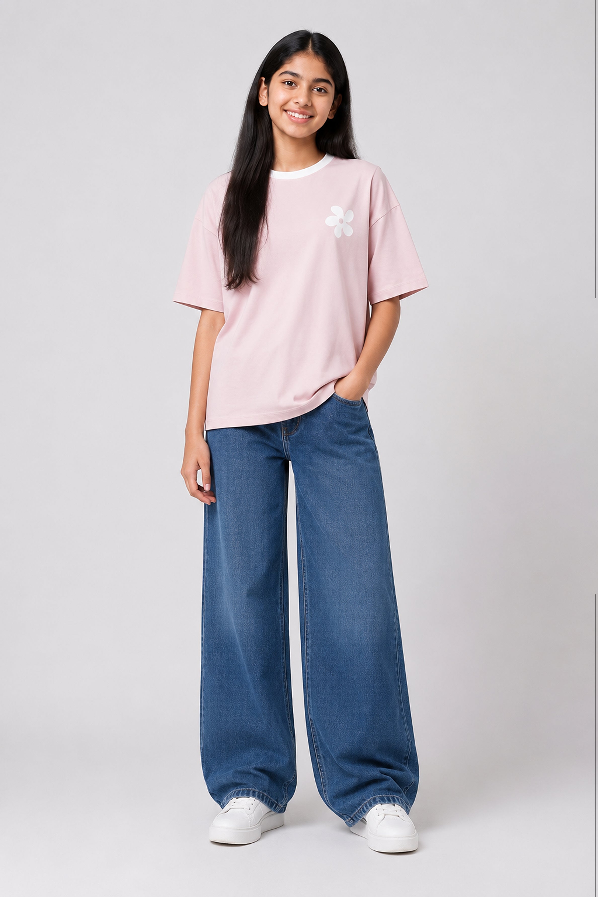 MISS MODANO Kid's Crew Neck Oversized Tees - Rose