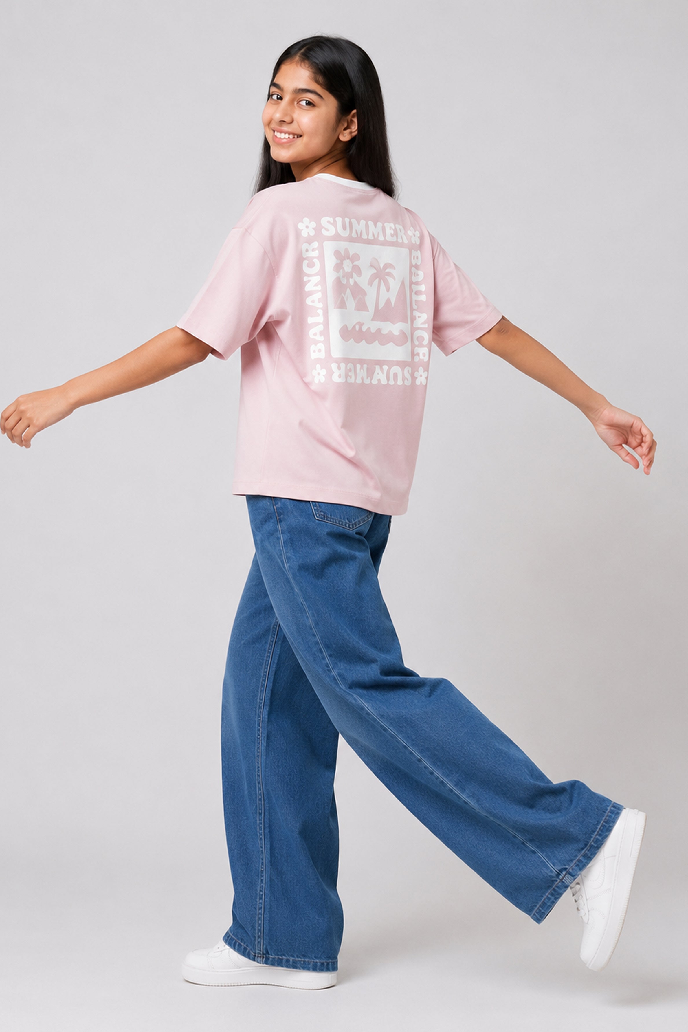 MISS MODANO Kid's Crew Neck Oversized Tees - Rose