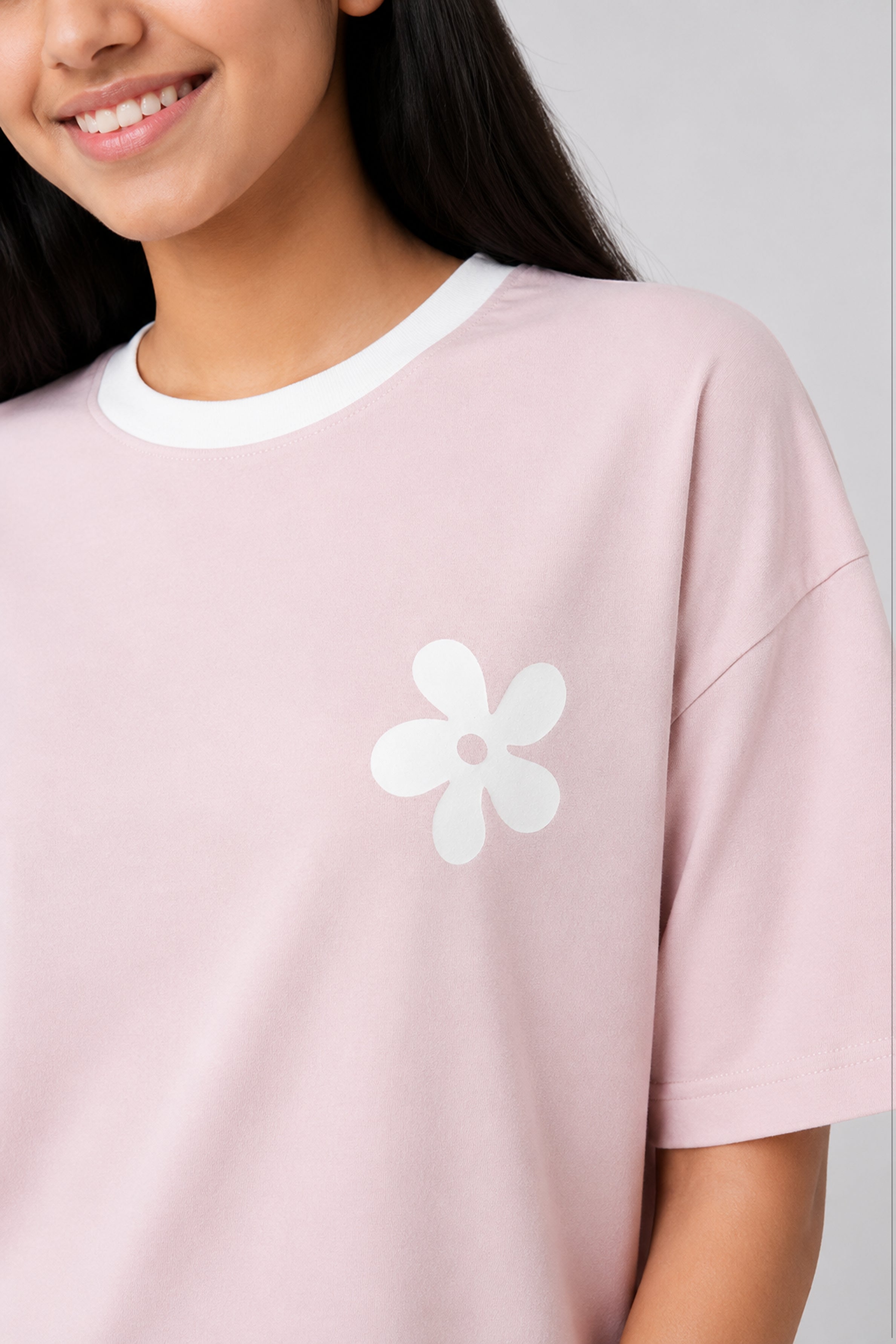 MISS MODANO Kid's Crew Neck Oversized Tees - Rose