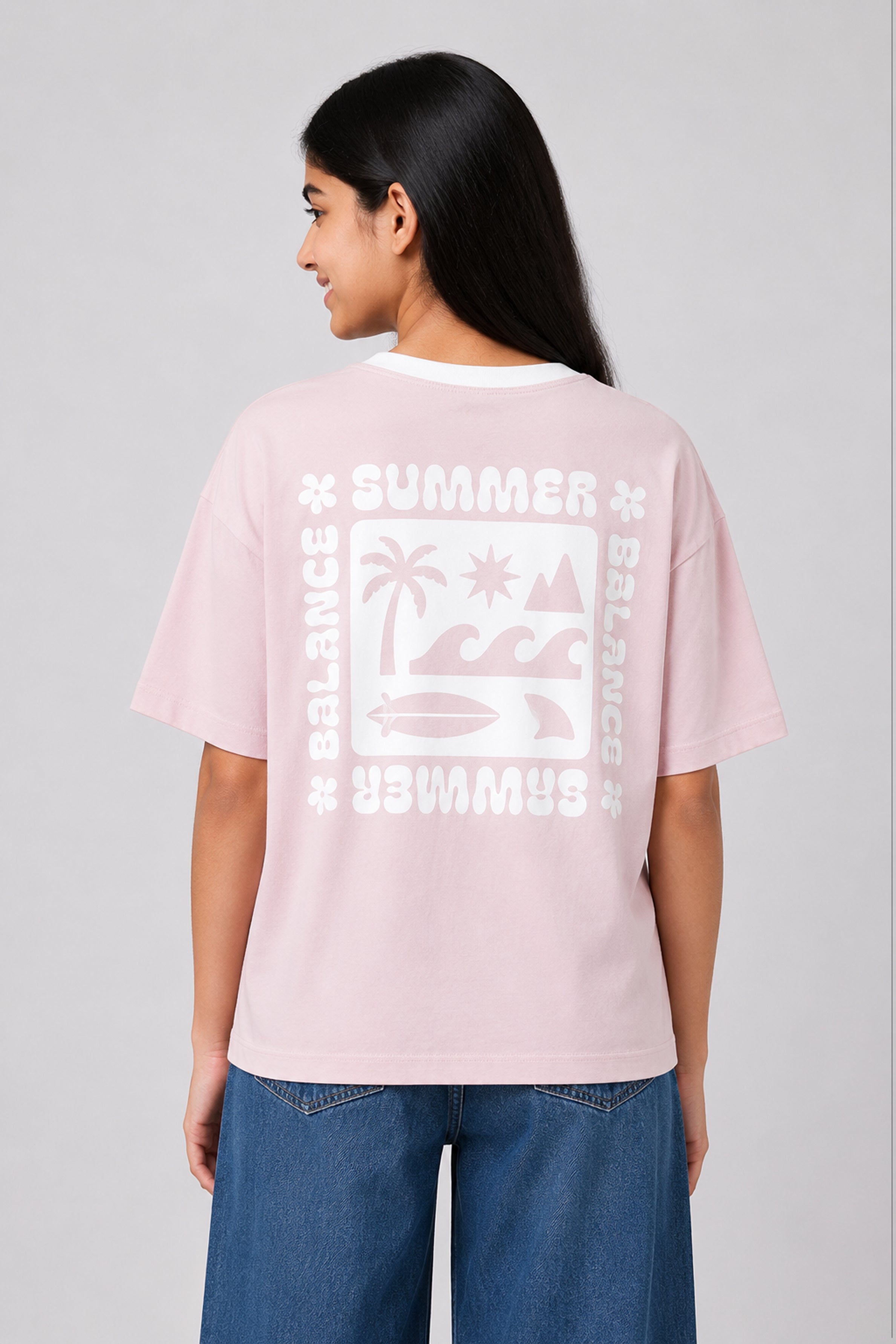 MISS MODANO Kid's Crew Neck Oversized Tees - Rose